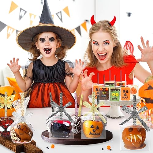 Miniatura 8 de MGWOTH Juego de 20 cajas de manzana de caramelo con agujeros para palitos brillantes, kit de envoltura de manzana caramelo con recipientes