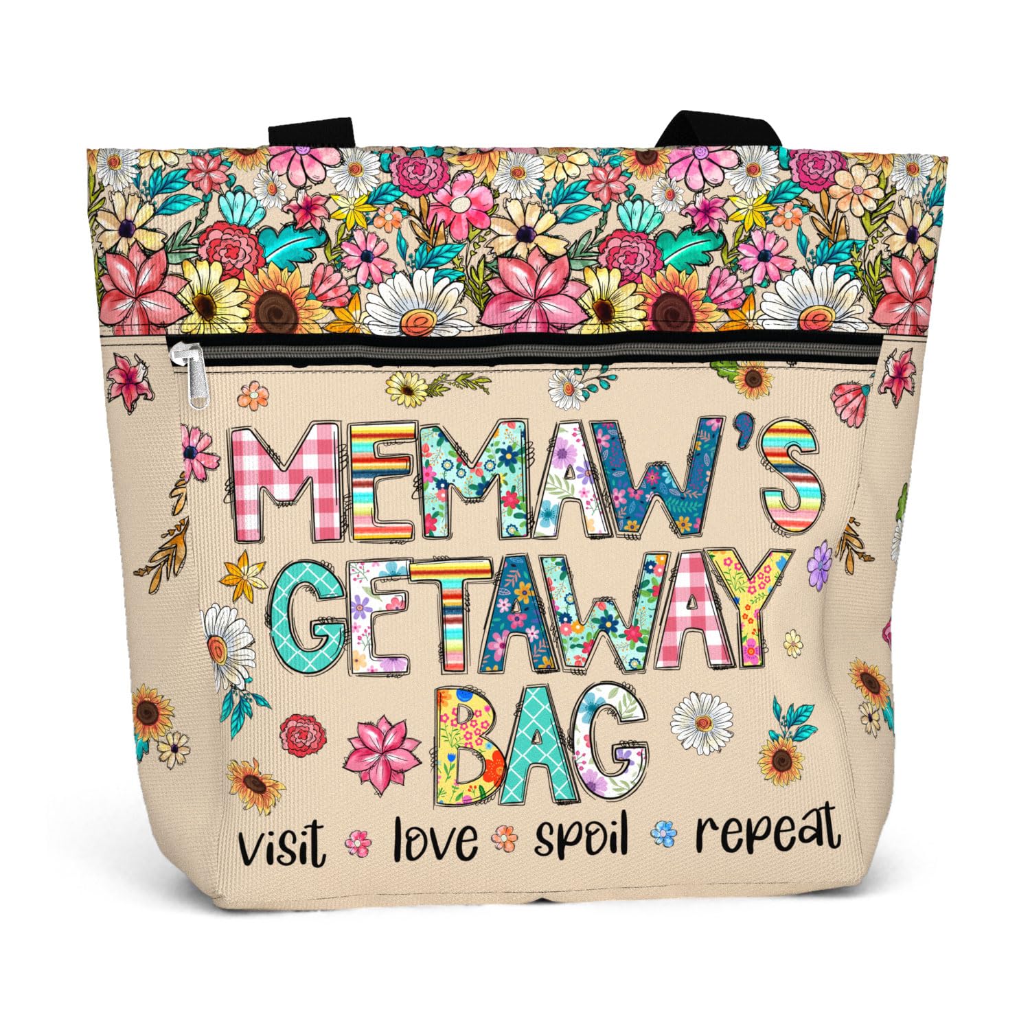 84hoods Aesthetic Tote Bag for Women. Shoulder Bag Grandma Gift for Grandmother. Travel Grocery Bag with Pockets, Zipper.