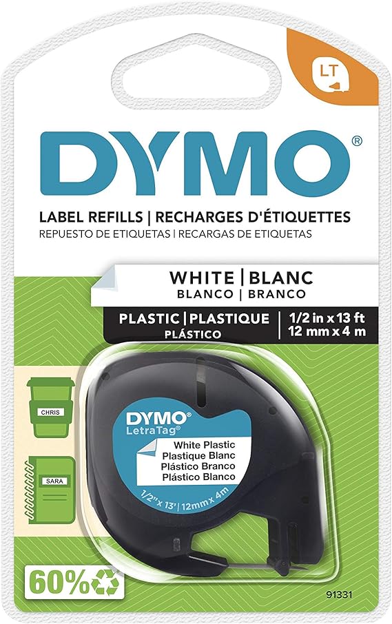Dymo 91331 LetraTag Labeler Plastic Tape 12mm x 4M White