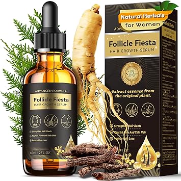 Womens Hair Growth Serum Oil, 100% Natural Herbal Extracts, Root Revive Visibly Thickening Fuller Hair, Follicle Stimulator Scalp Serum for Hair Loss/Shedding,Thin, Dry & Damaged Treatment