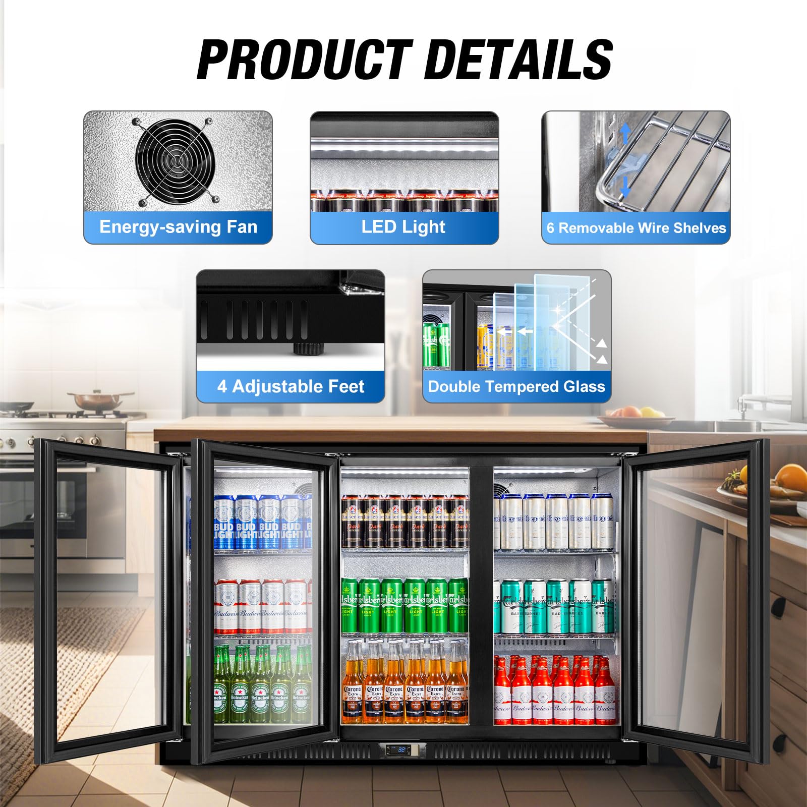 Velieta Beverage Refrigerator Drink Fridge, Back Bar Beer Fridge With 3 Glass Door, 35.5 In Height Beverage Cooler, Under Counter Refrigerator, Drink Cooler Undercounter Refrigerators, Outdoor Fridge on Fridge.com - View 5