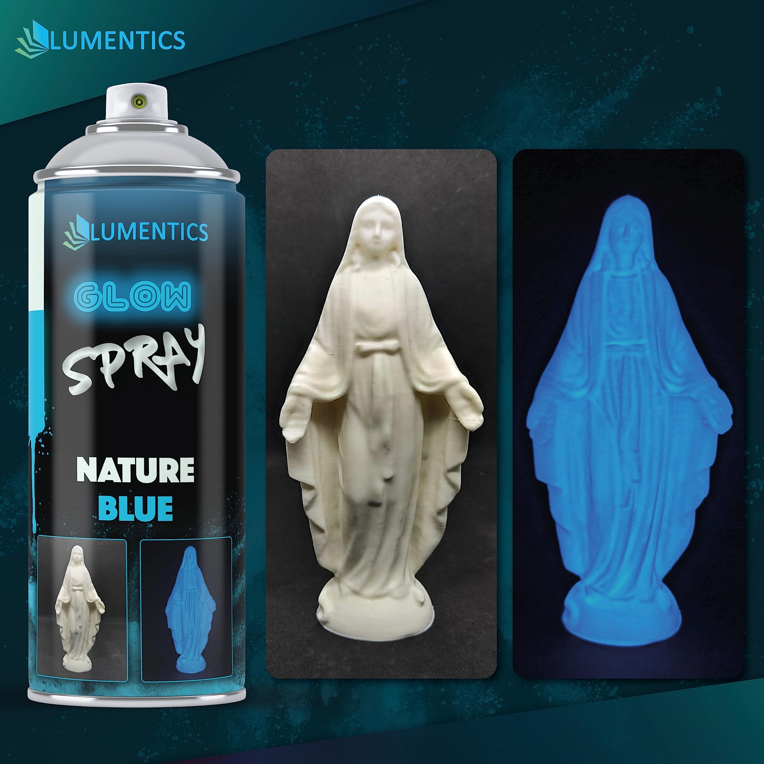 lumentics Spray luminoso Naturale-Blu 400ml - Vernice spray con effetto afterglow - Colore spray fosforescente - Si illumina al buio