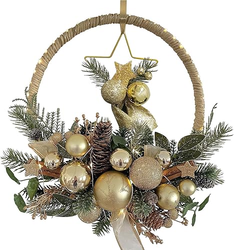 IAMAGOODLADY Corona de puerta de Navidad con temporizador de luces LED y adornos de Navidad Decoración de adornos de Navidad Artículos de menos de 1