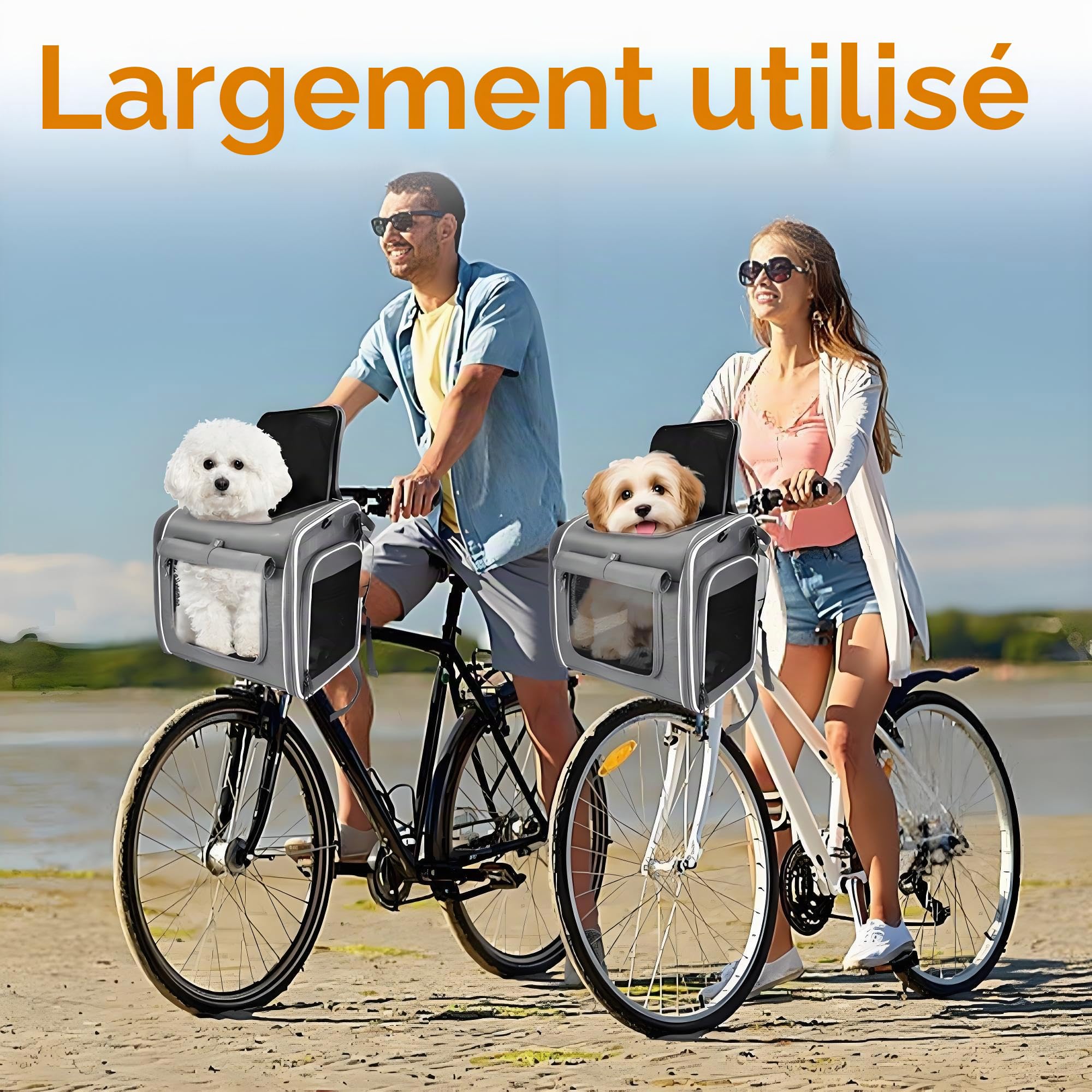 Panier de vélo Avant pour Chien, 4 en 1 Panier de vélo pour Petite 4 Portes Ouvertes, 4 fenêtres en Maille, avec Coussin,Imperméable, Idéal Panier Velo pour Petits Chiens, Chats jusqu'à 8KG