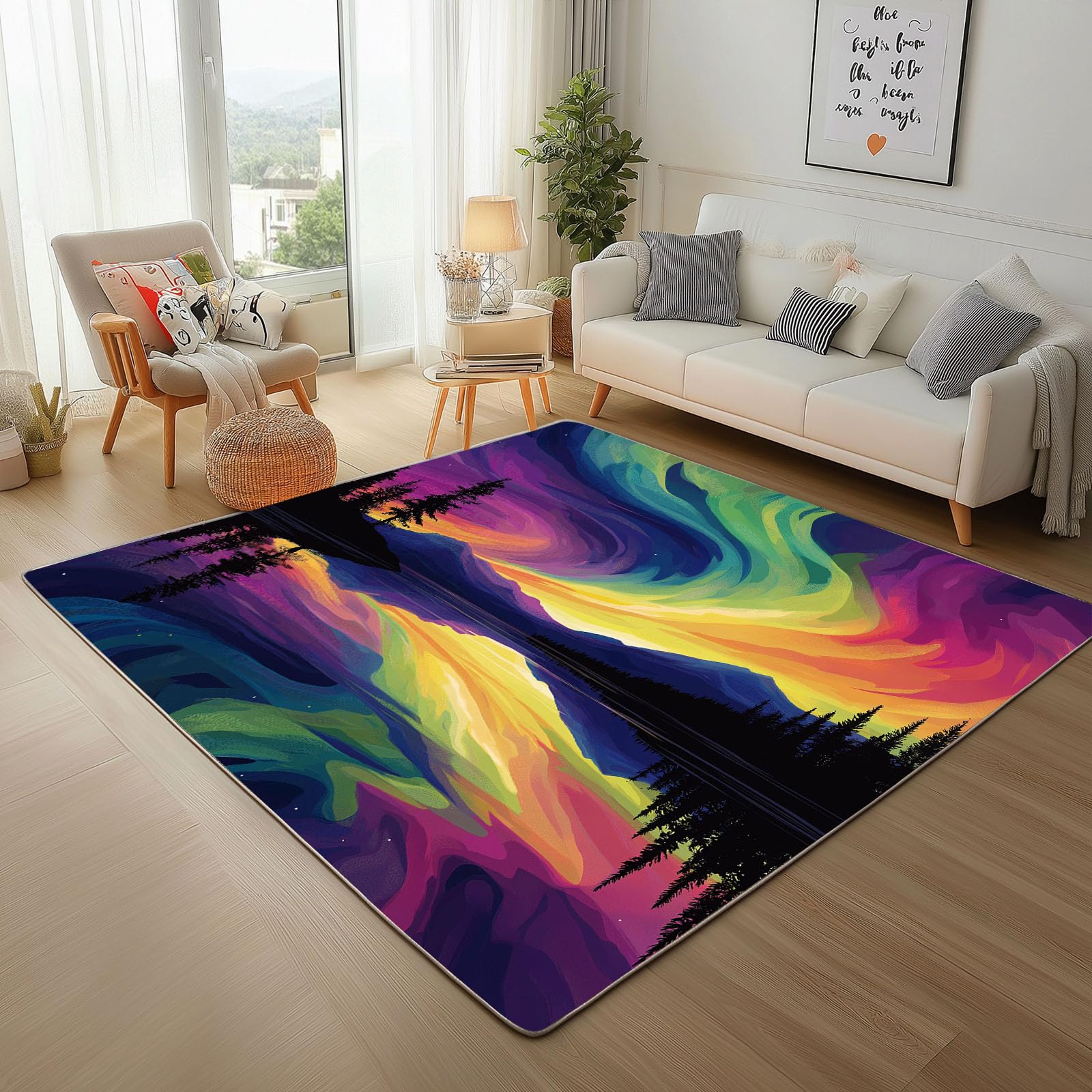 Tapis Aurores Boréales 160x230 cm Antidérapant pour Salon et Chambre