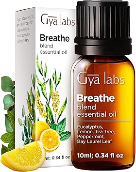Gya Labs Breathe Essential Oil Blends - 100% Pure Natural Breathe Easy Essential Oils from Eucalyptus, Peppermint and More for Humidifier Cleaner 0.34 Fl Oz