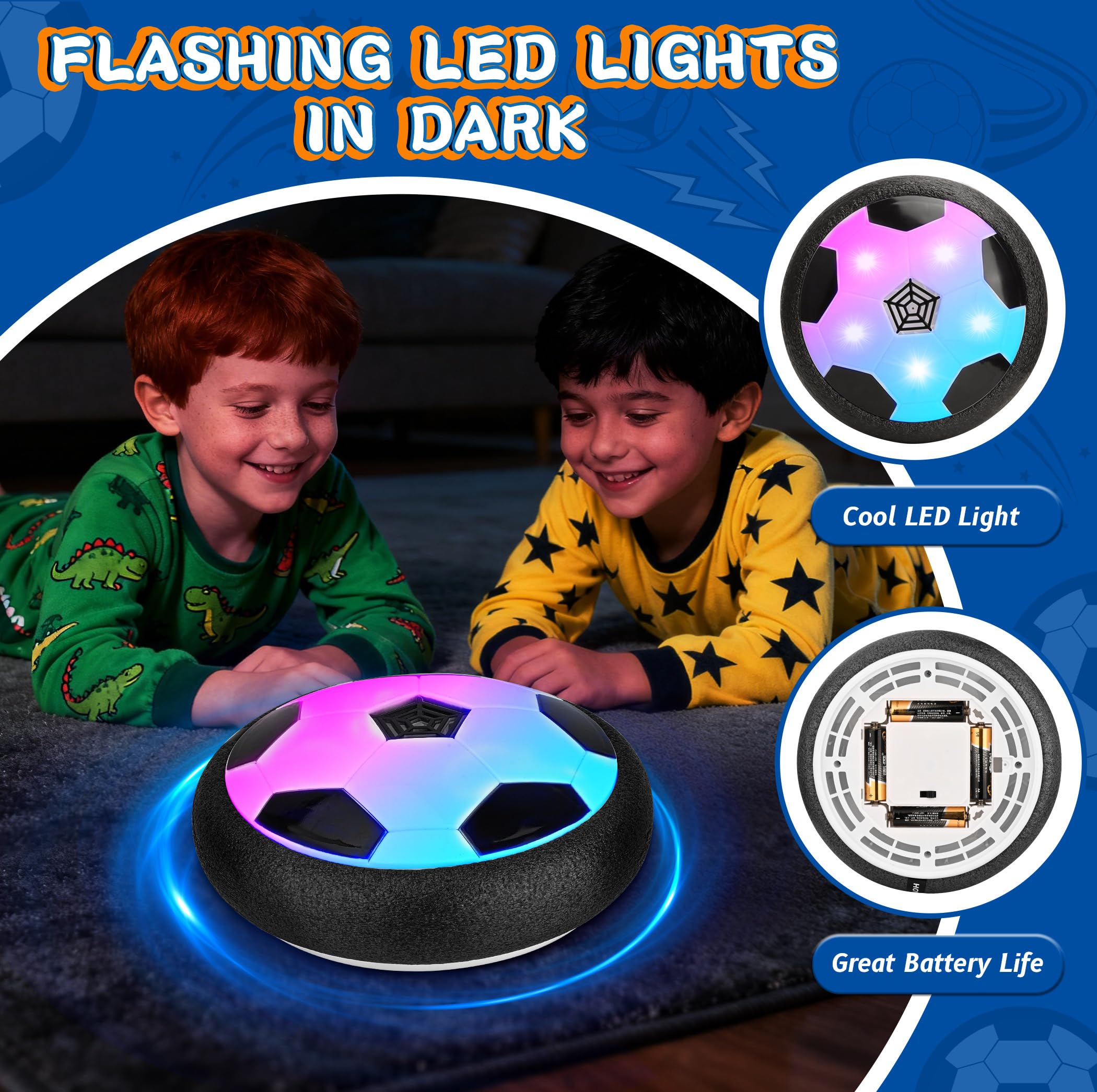 Nazano Air Power Fußball 2 Pcs mit LED-Beleuchtung - Schwebender Fussball für Indoor & Outdoor - Ideales Park Air Power Fußball als Geschenk für 6-12 JahreGeburtstag-Hover Ball