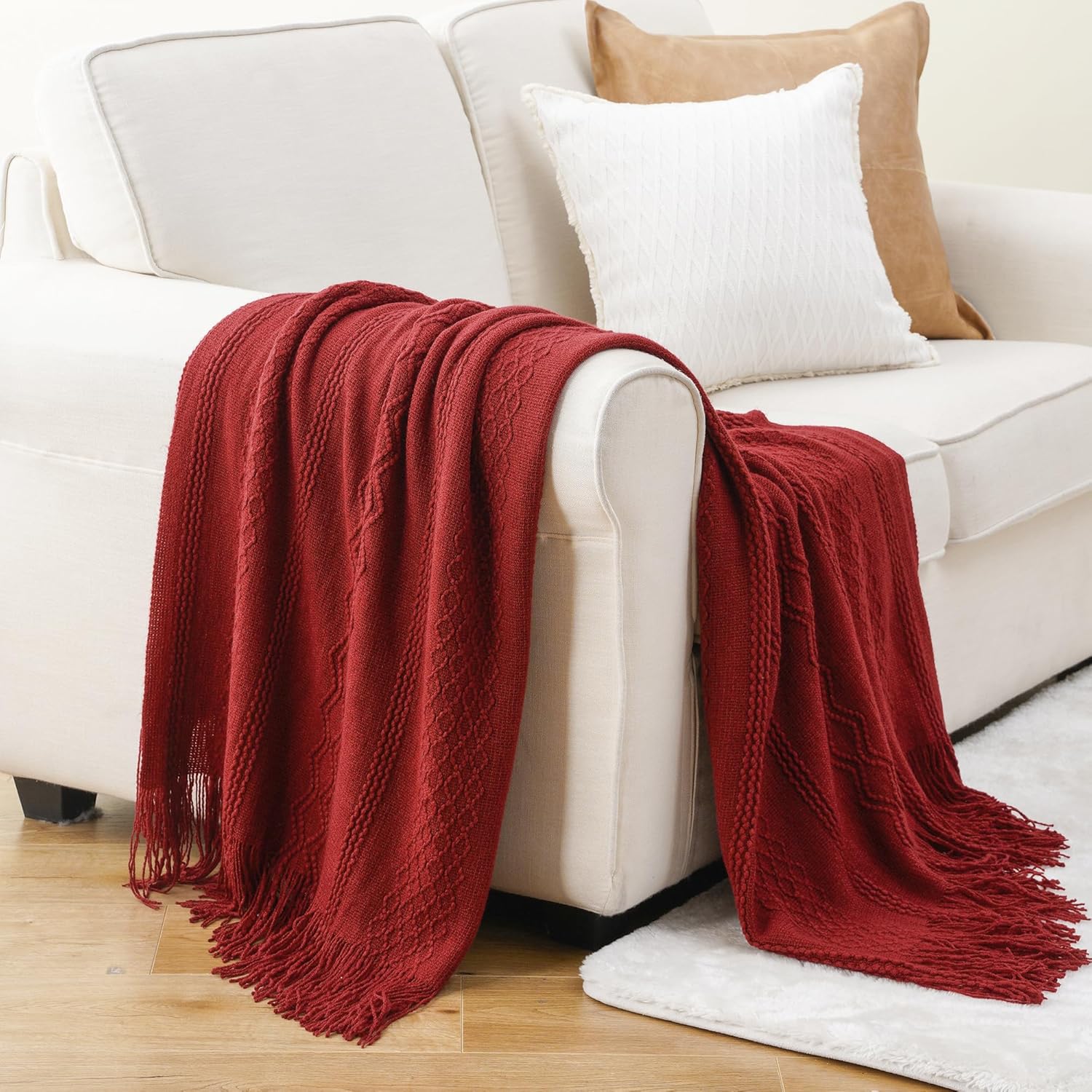 BATTILO HOME Red Throw Blanket for Couch, Soft Decorative Knitted Throw Blanket, Sofa Lightweight Burgundy Throw, 50x60 inches - Image 4