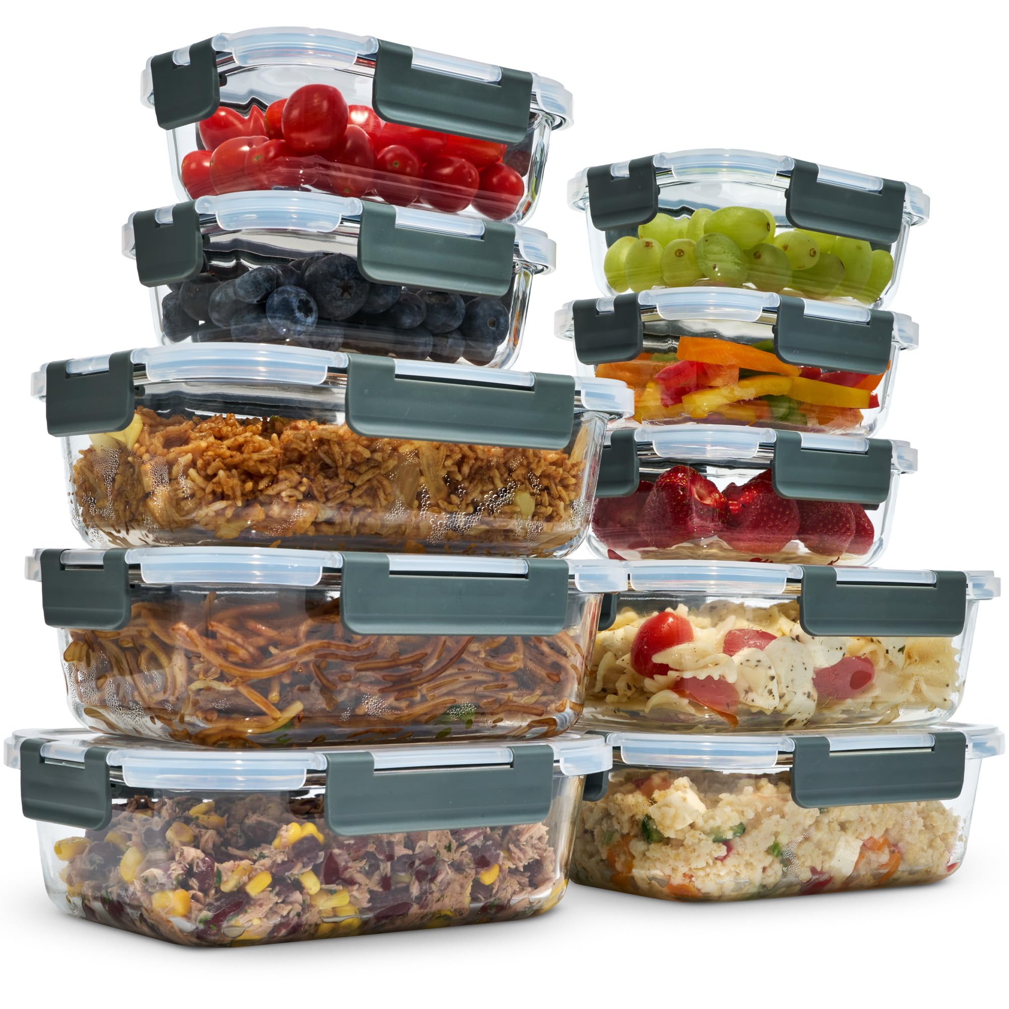 uandu Glasbehälter mit Deckel, 20- teilig, Borosilikatglas mit Deckel, Meal prep Gläser, Frischhaltedosen Glas mit Deckel, Glasdosen mit Deckel Set, Meal prep Boxen Glas (10 Behälter, 10 Deckel)