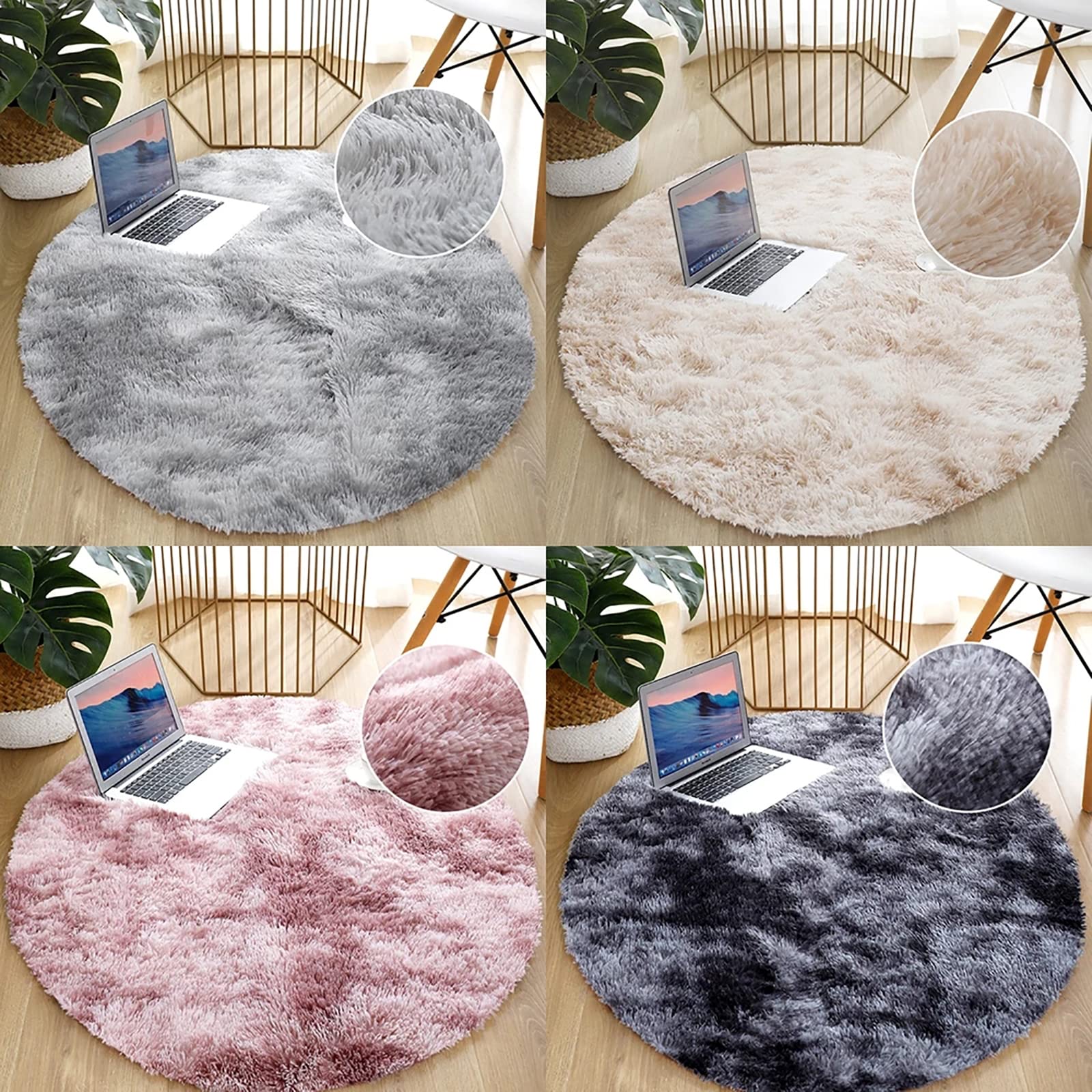 Miękki okrągły dywan ze sztucznego futra do salonu i sypialni nowoczesny puszysty tie-dye tęczowy dywan przytulny brązowy 140 x 140 cm urocze dekoracyjne dywany do dekoracji domu