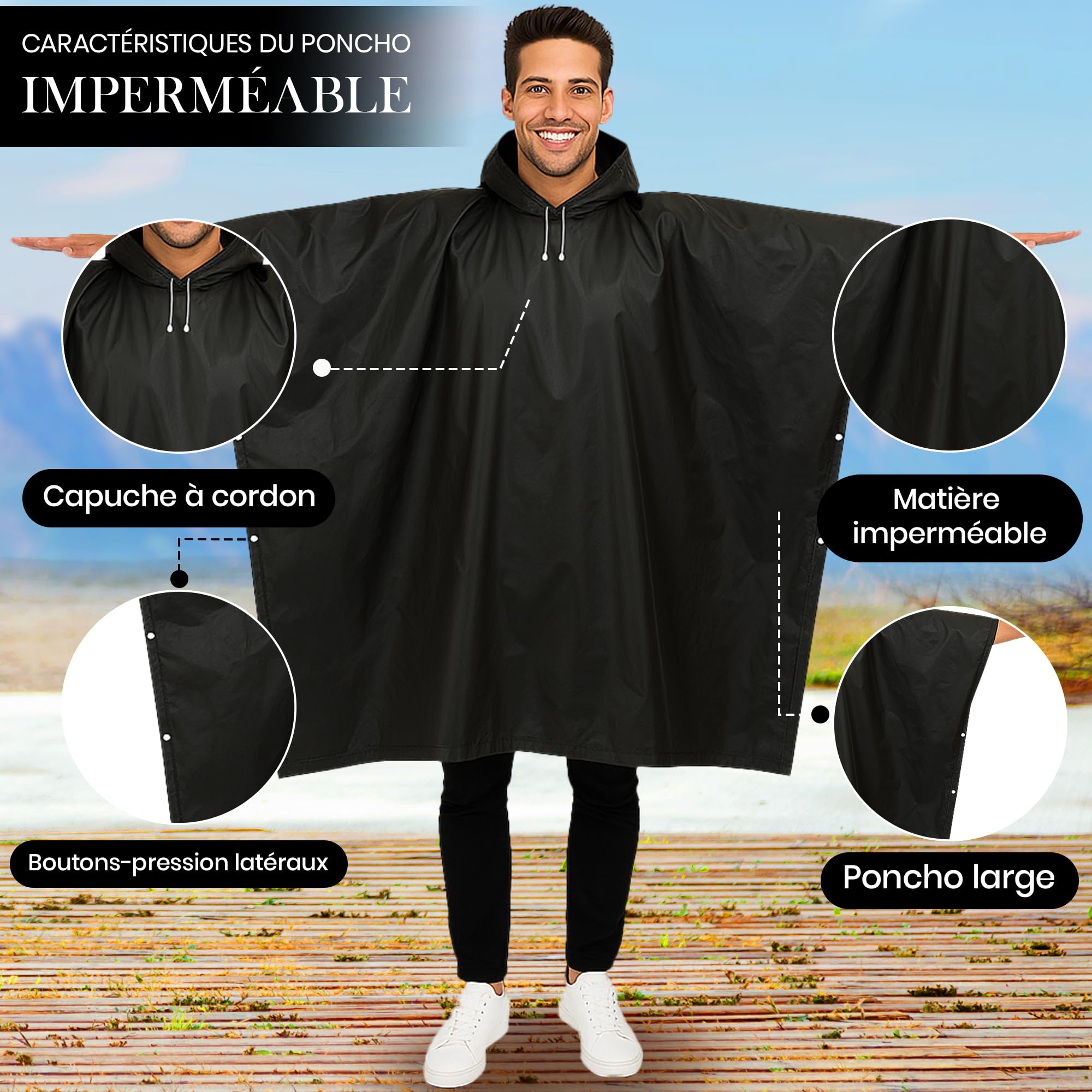 REDSTAR Poncho Pluie Imperméable Femme et Homme avec Capuche - 2 pièces, Enfilage par la tête, Poncho de pluie long pour adultes, Pliable, Pour festival, randonnée, visites, vélo