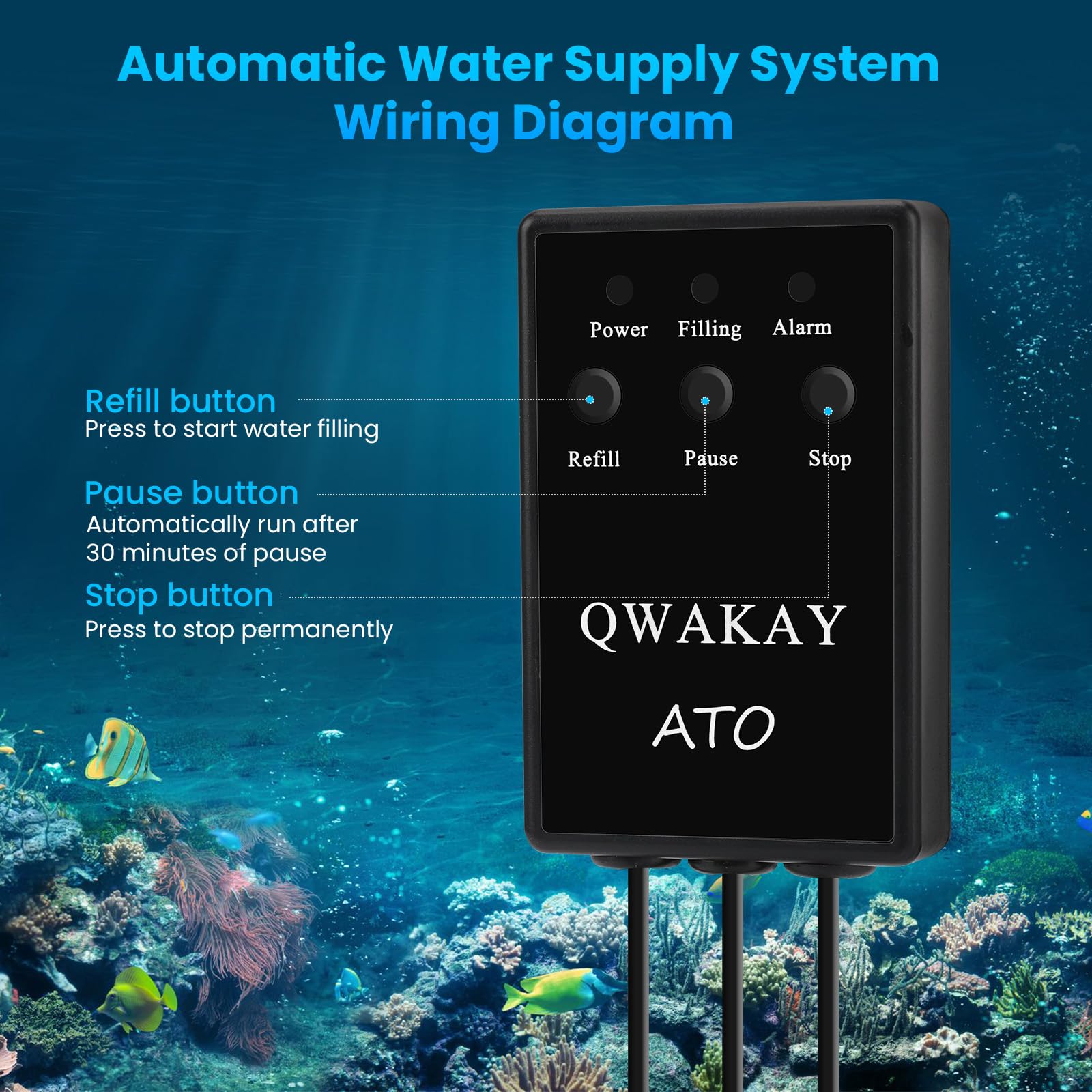 Sistema automatico per acquario - Sistema ATO automatico intelligente per acquario - Kit di controllo del livello dell'acqua per acquario d'acqua salata (con pompa sommergibile)