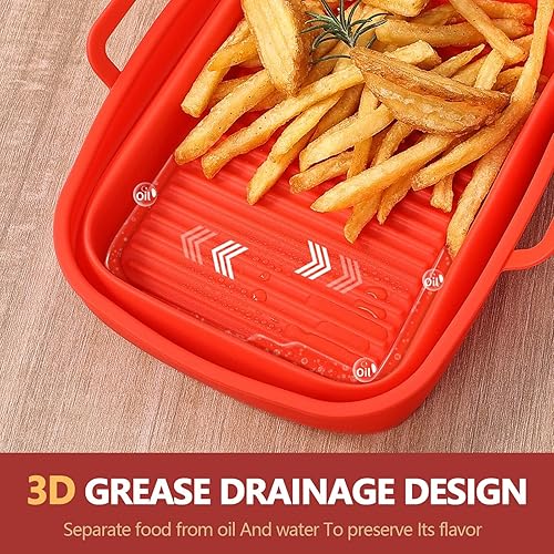 Vista 35 de Paquete de 2 forros de silicona plegables para freidora de aire NINJA Foodi de 8 cuartos y 10 cuartos de galón NINJA Foodi Dual, rectangulares Rojo