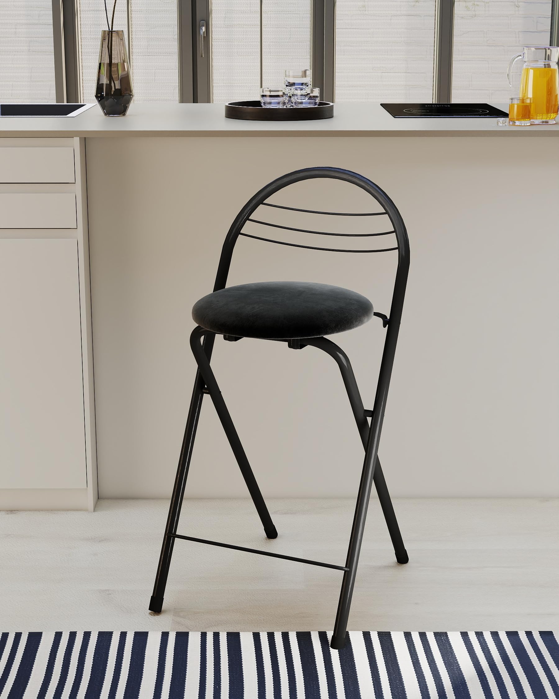 Juego de 2 Taburete Plegable de Bar con Respaldo, Asiento de Terciopelo Suave, Altura de Asiento 60cm, Silla Alta Plegable Portátil para Cocina, Desayunador, Eventos y Camping