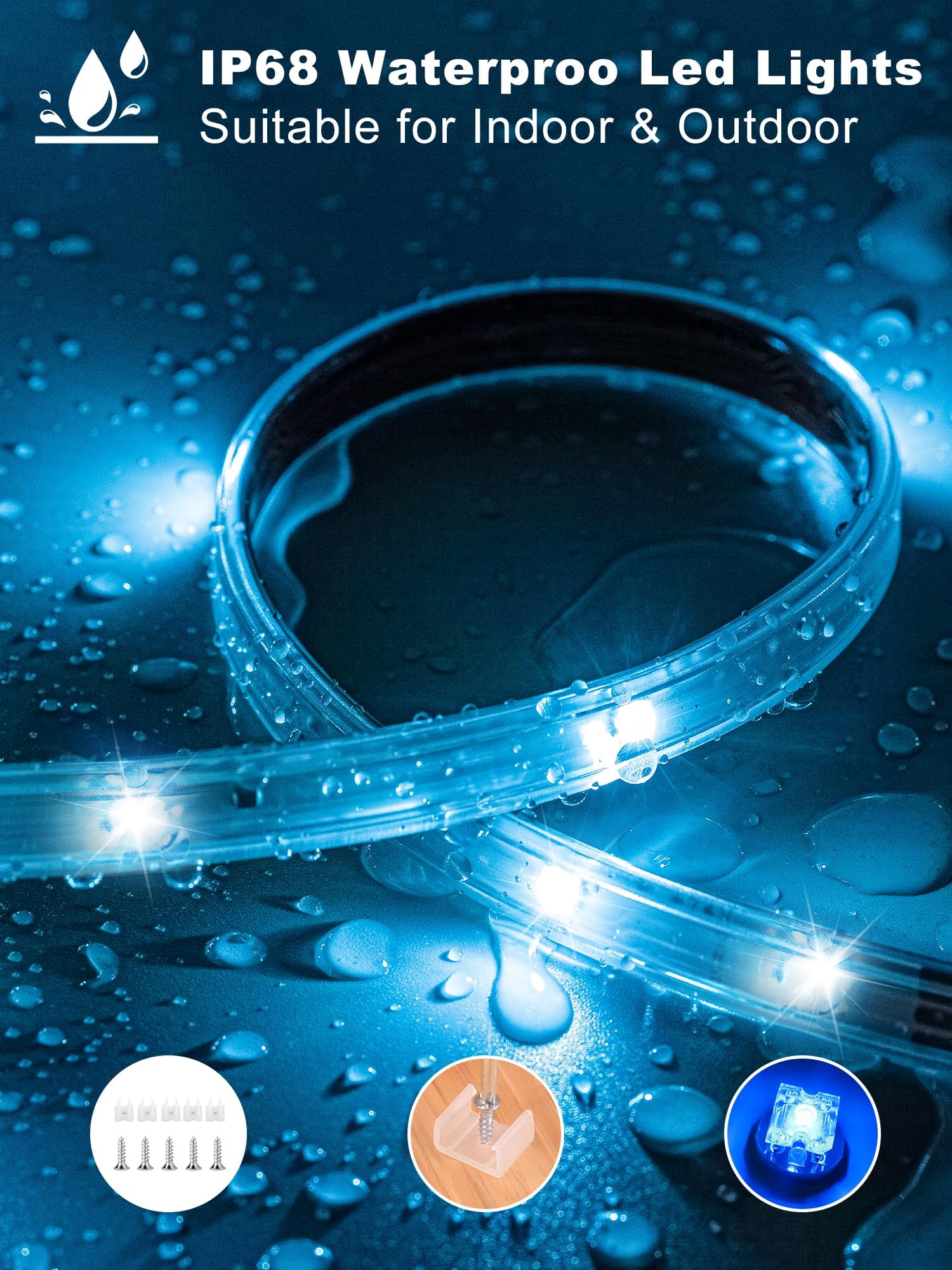 Ledagic LED-Streifen für den Außenbereich, 200 m, wasserdicht, IP68, LED-Streifen für den Außenbereich, wasserdicht, mit Fernbedienung und App-Steuerung, LED-Außenlichter, RGB-Lichterkette für
