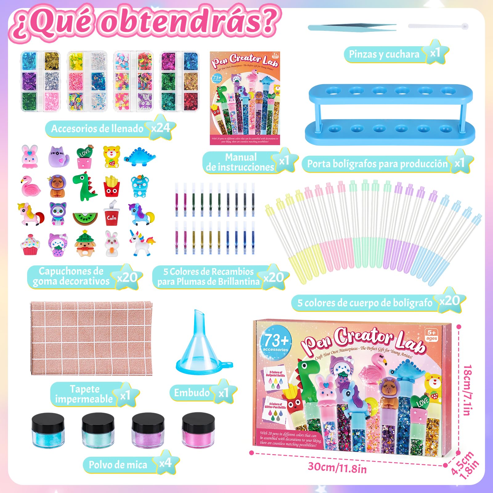 Kazzley Laboratorio de Boligrafos con 73+ PCS, Kit de Creación de Bolígrafos, Cree 20 Glitzerstiften Personalizados, Manualidades Niña 5 6 7 8 9 10 años, Regalo Juguetes Creativas para Niños y Niñas