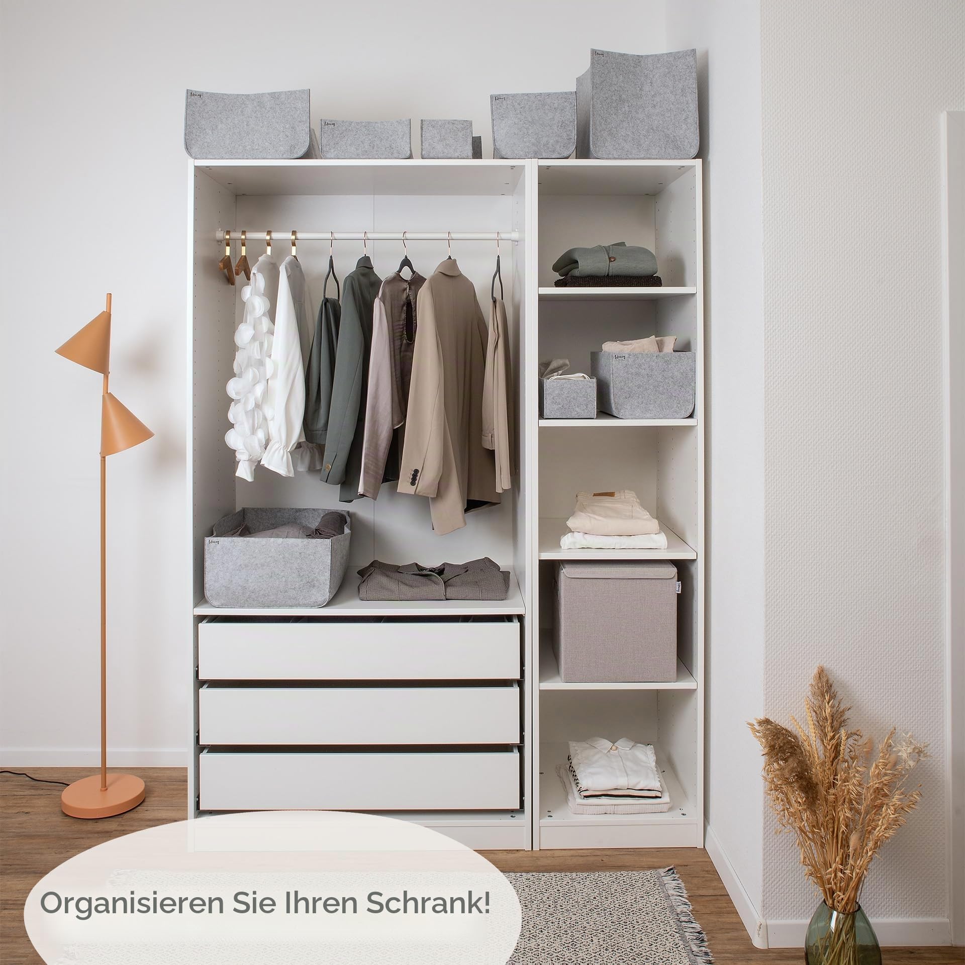 Aufbewahrungsbox 8er Set – Schrank Organizer aus der Serie Organize your closet – Für Stauraum & Ordnung im Kleiderschrank – 6x 12x27x25 cm & 2x 12x27x15 cm, Material: Filz