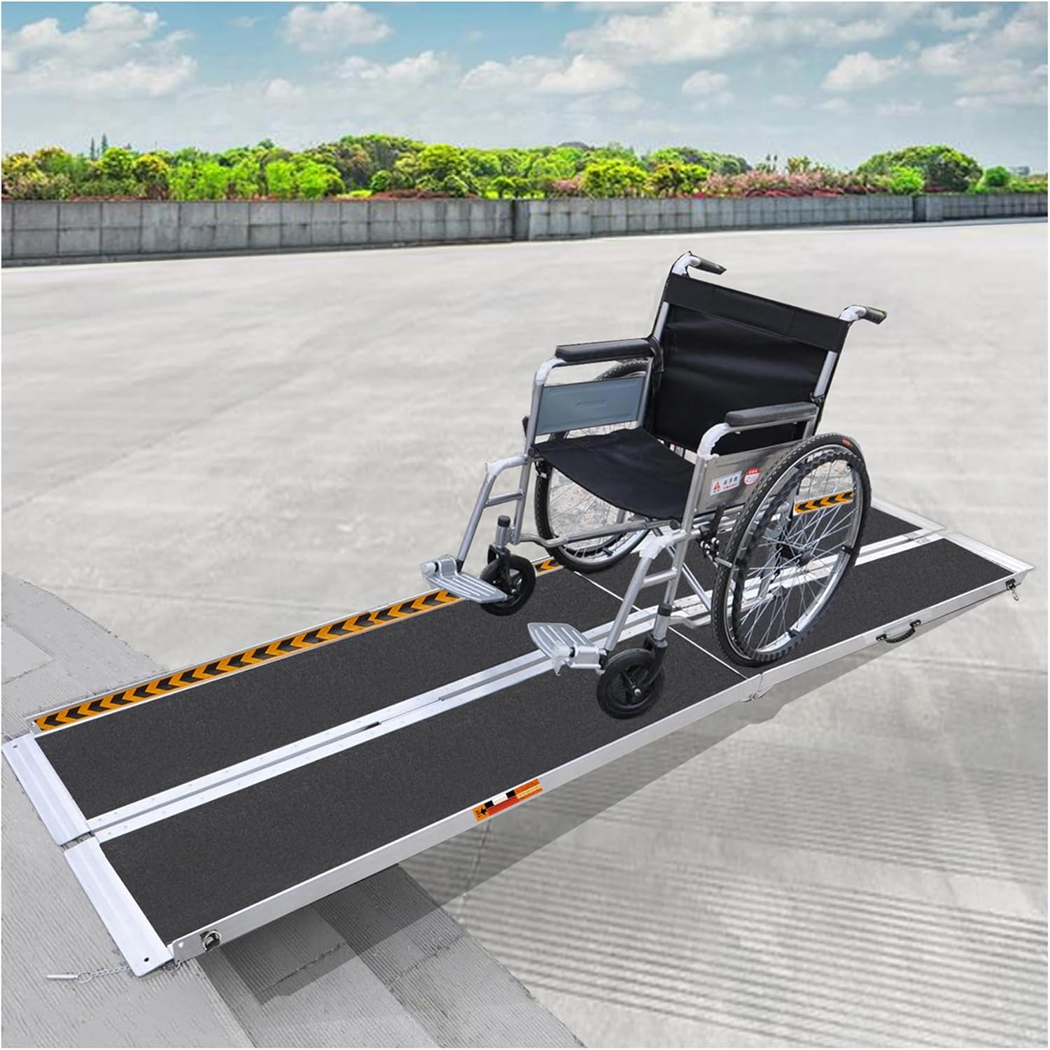 fachnuo 10 feet portable wheelchair ramp, non-skid aluminum handicap ramps with handle, folding threshold wheel chair ramp for home steps, stairs, entry, threshold, doorways, scooter, 800lbs capacity