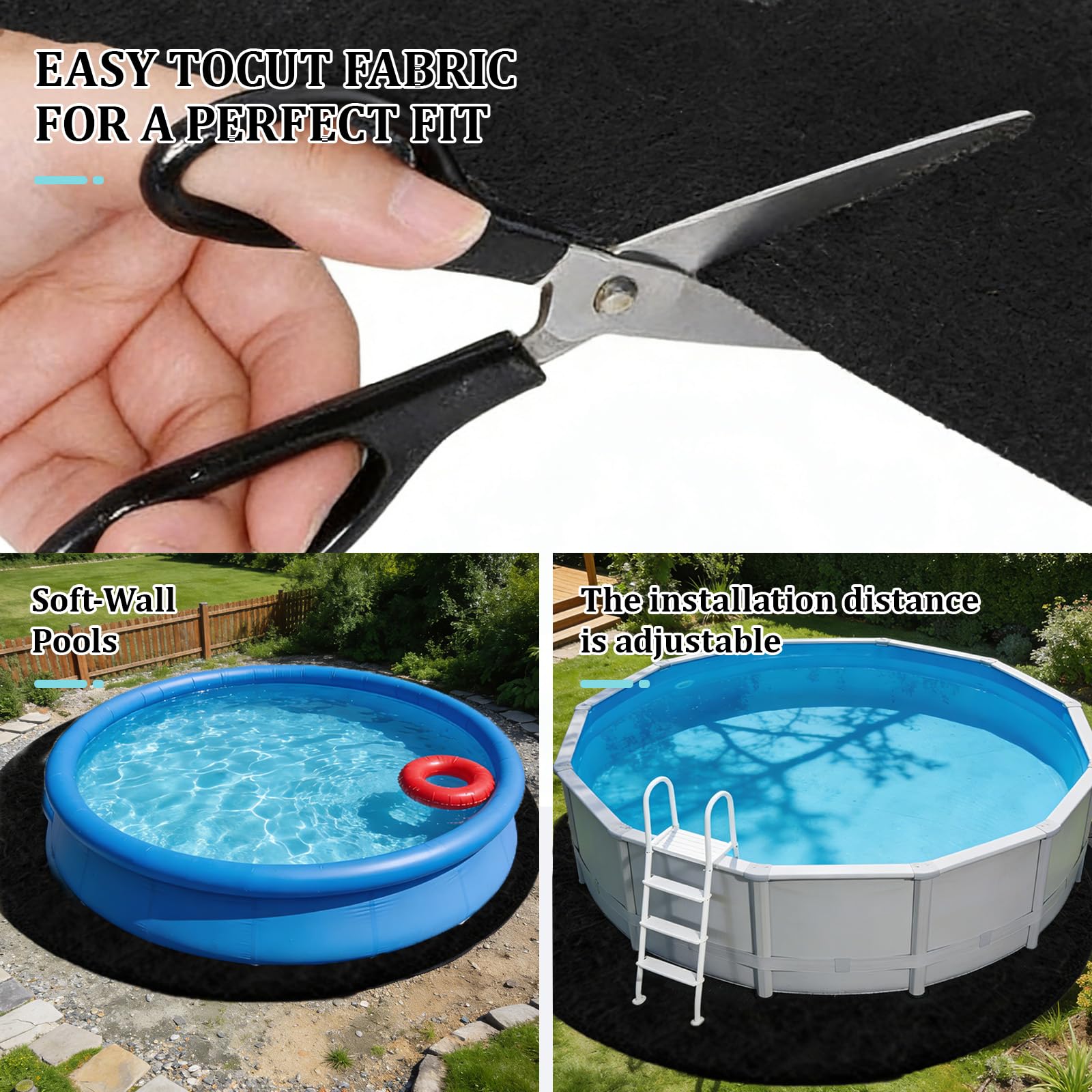 Tapis de Sol Piscine Extérieur, 460 CM Tapis sous Piscines Hors Sol Rond, 200 g/m², géotextile Non tissé, Installation Facile, Découpe Simple, Protection pour Éviter Perforations Objets