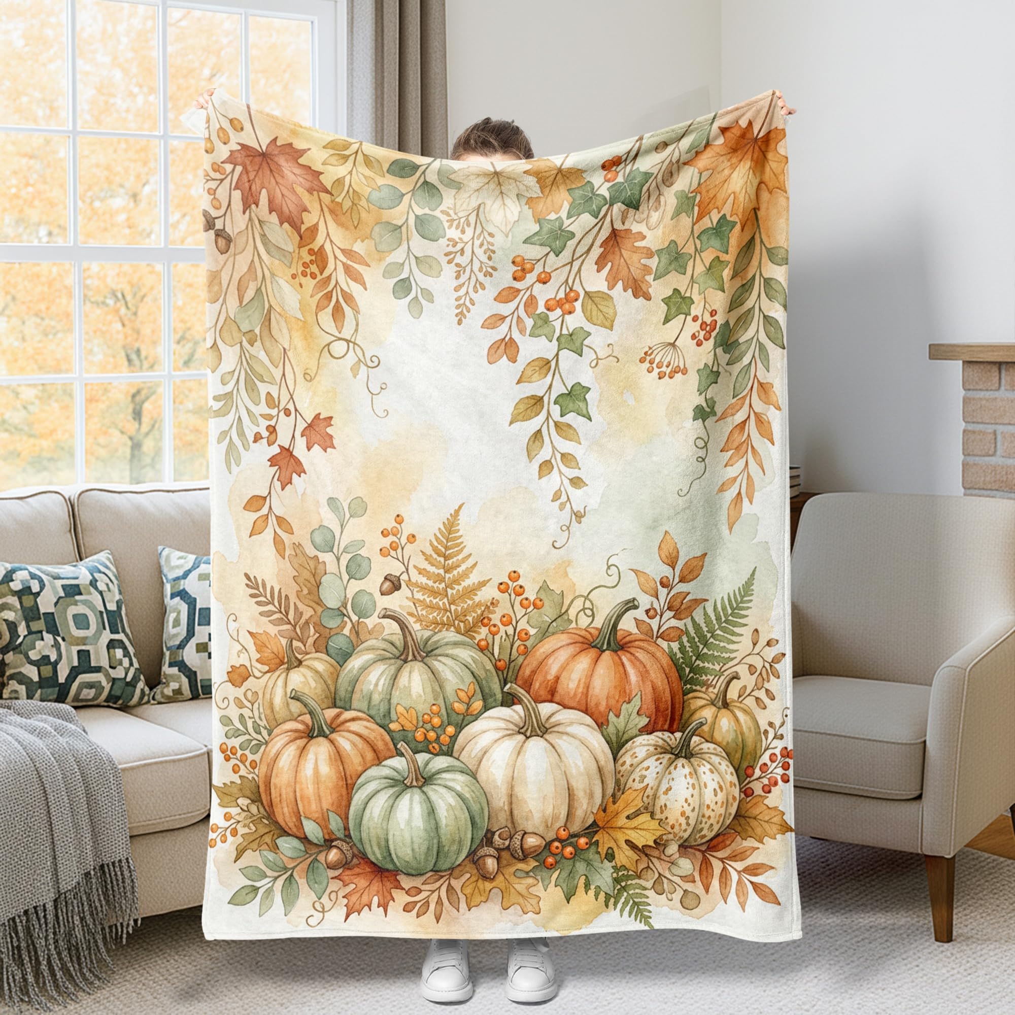Jeté de citrouilles doux et léger, grand plaid en flanelle de canapé