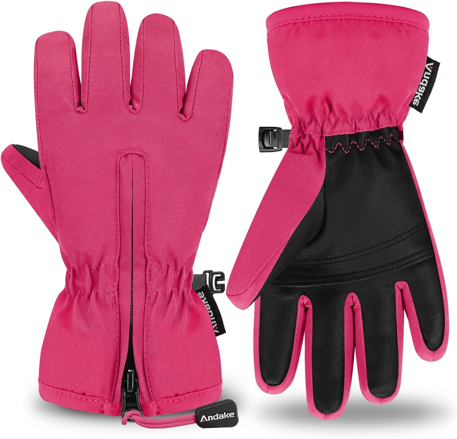 Andake Winter Ski Snow Gloves for Kids 2-14 - Waterproof Thermal Mittens for Boys Girls with Anti-Loss Wrist Strap, Windproof Cold Protection & Cute Printing Design Toddler Snow Gloves