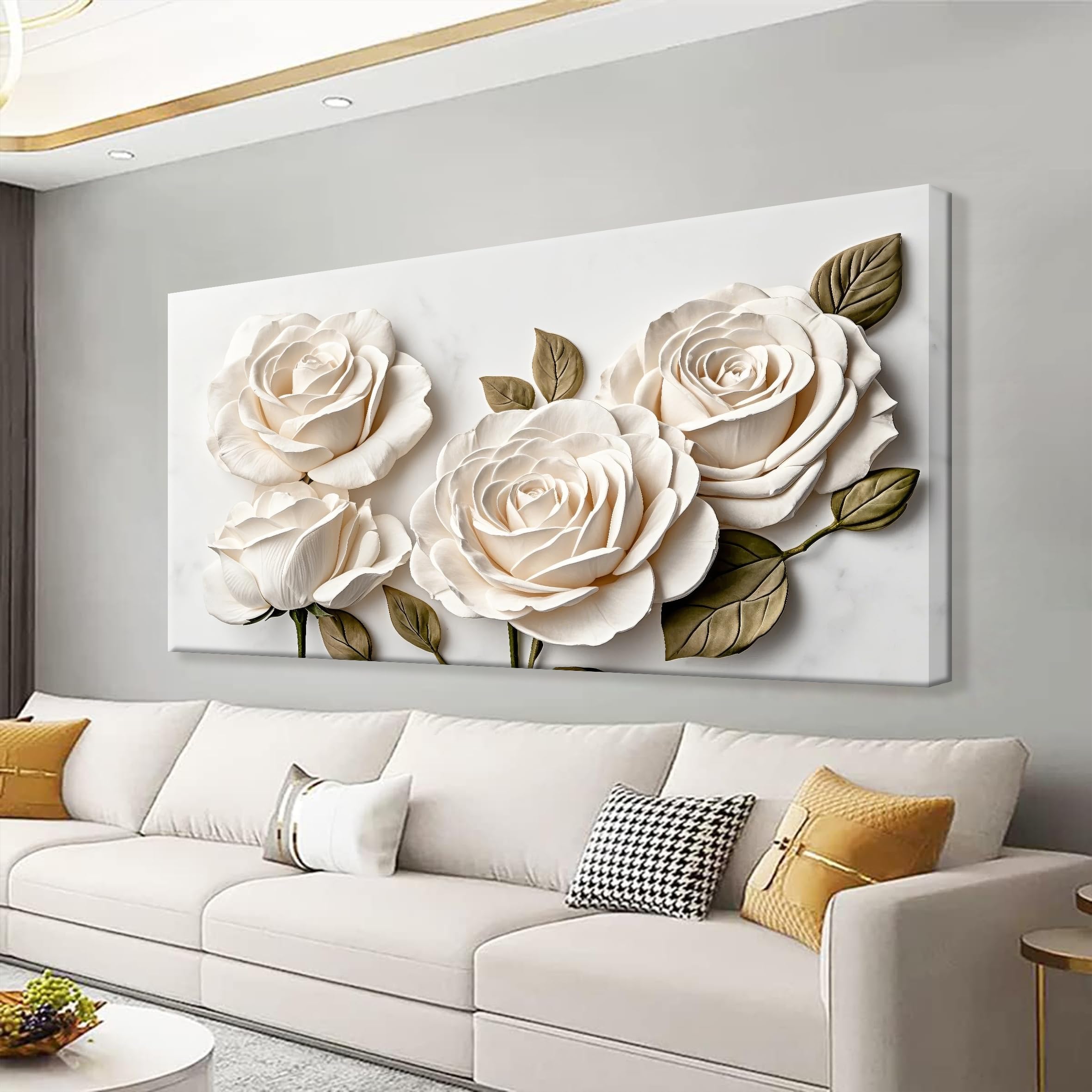 Suconvng Large Wall Art For Living Room Floral Wall Art Decor Modern Canvas Art Wall Decor 29" X 58" Painting White Flower Wall Art For Bedroom Home Office Dining Room Home Wall Decoration
