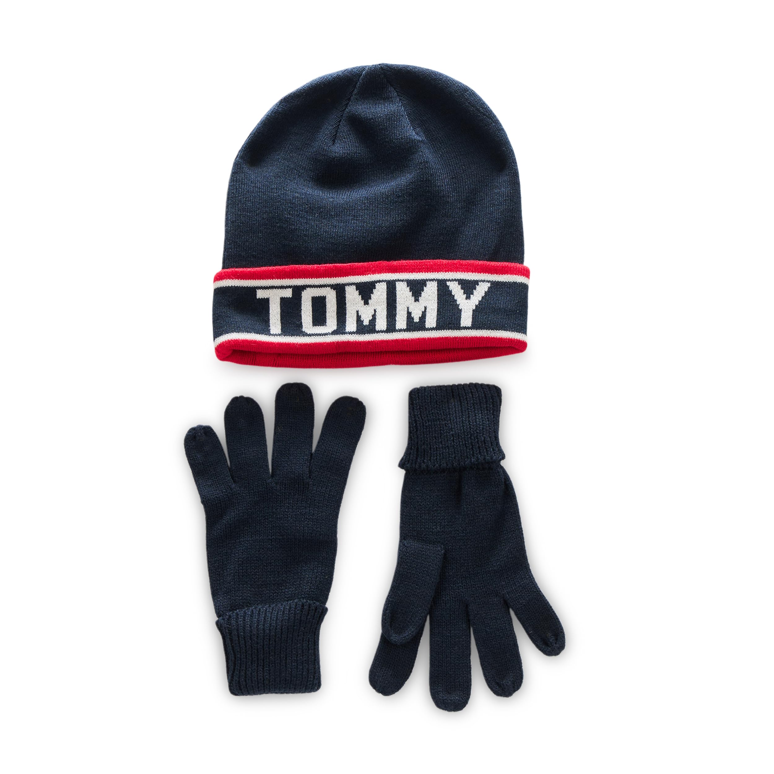 Tommy Hilfiger Men's Varsity Th Stripe Hat Glove and Scarf Set Beanie