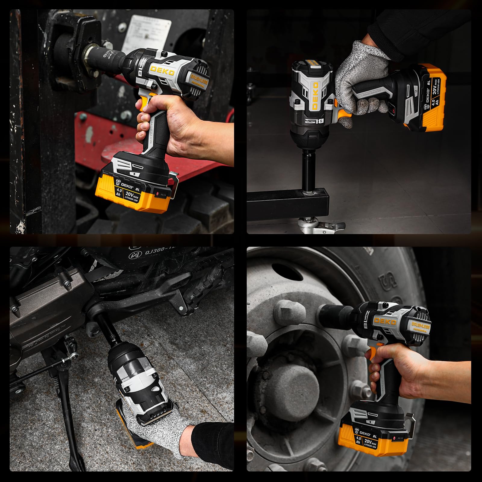 DEKOPRO Avvitatore a impulsi Brushless 800Nm 20V Avvitatore a Percussione con Batteria 4,0 Ah, 4 Bussole (17/19/21/22 mm), Gancio da Cintura, Ideale per Auto, Moto e Lavori in Casa