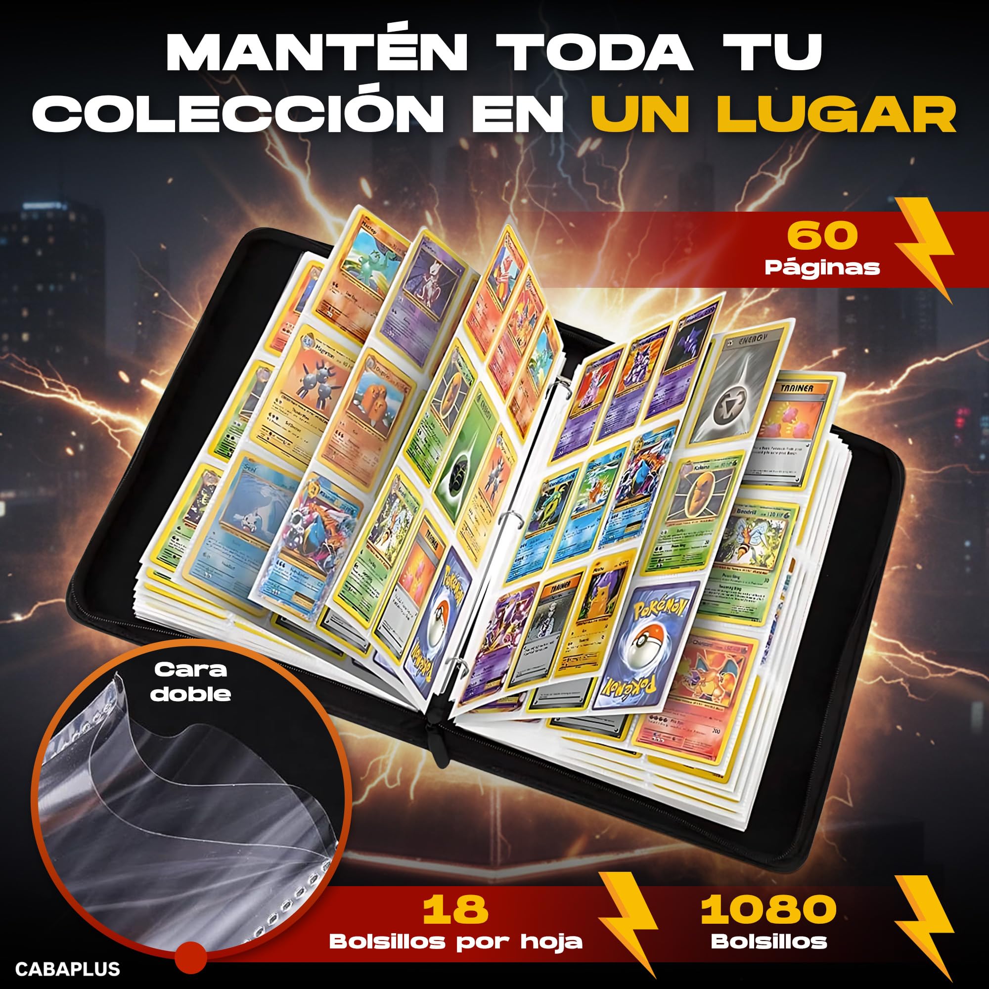 CABAPLUS® Álbum de Cartas Coleccionables PREMIUM 1080 Cartas | Binder Profesional con 60 Páginas y Fundas Integradas | Album para Cartas TCG | Card Binder de Alta Capacidad - 3