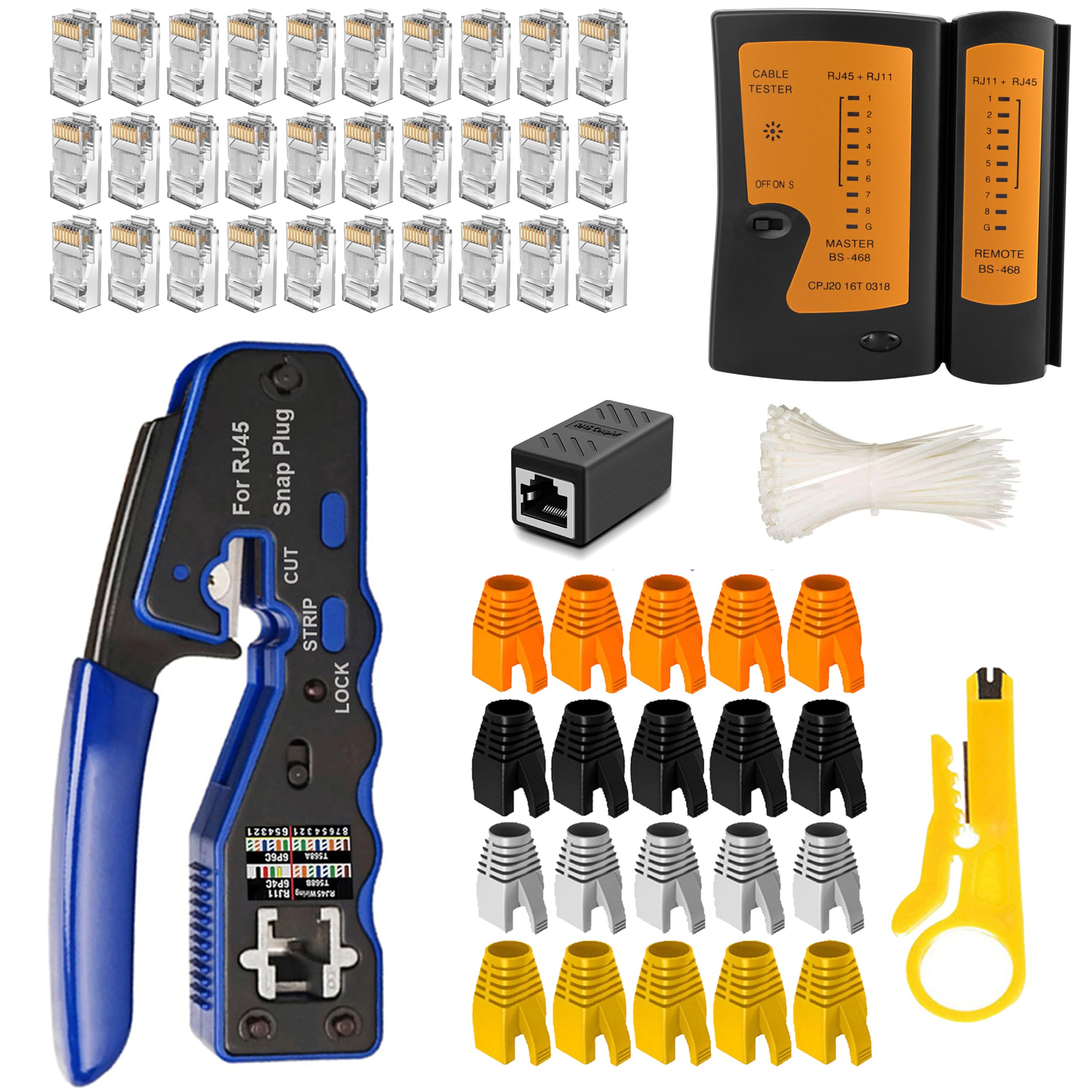 MAYLINE Pince à Sertir de RJ45 RJ11Testeur de Réseau Câble Kits d’Outils de Réparation d’Ordinateur Sertissage de CAT5 CAT6 Net Professionnel Maintenance de Testeur de Câble LAN (bleu)