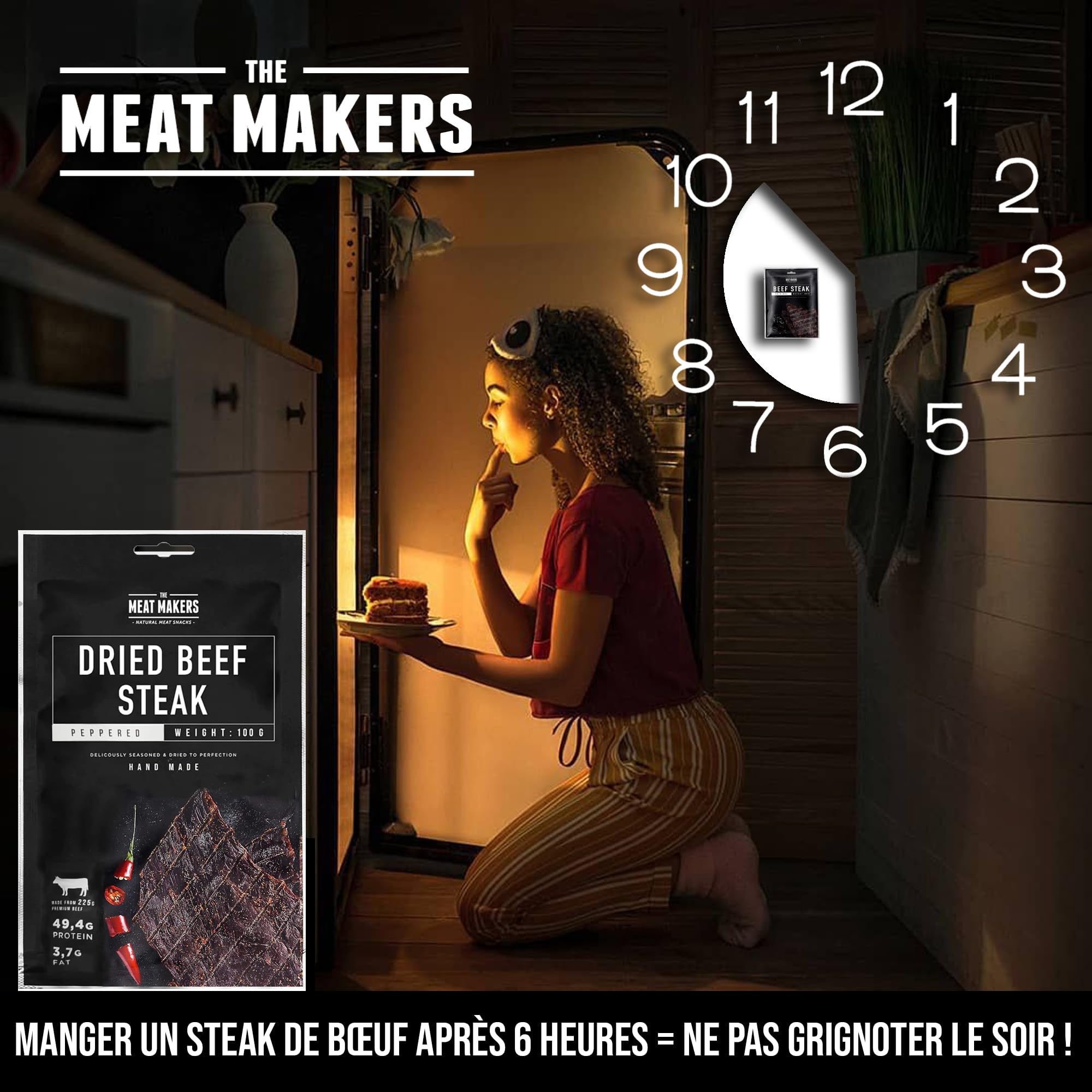 The Meat Makers Peppered Dried Beef Jerky Steak 200g - viande séchée de bœuf séché peppered steak séché de bœuf séché pour les personnes collation à la viande séchée