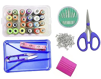 Sewing Kit - 8 in 1 - Sewing Kit/Stitching Thread & Accessory Storage Box (Muticolour) / Thread Cutter/Needle/Chalk Sewing Box with Thread Cutter, Chalk, Needle