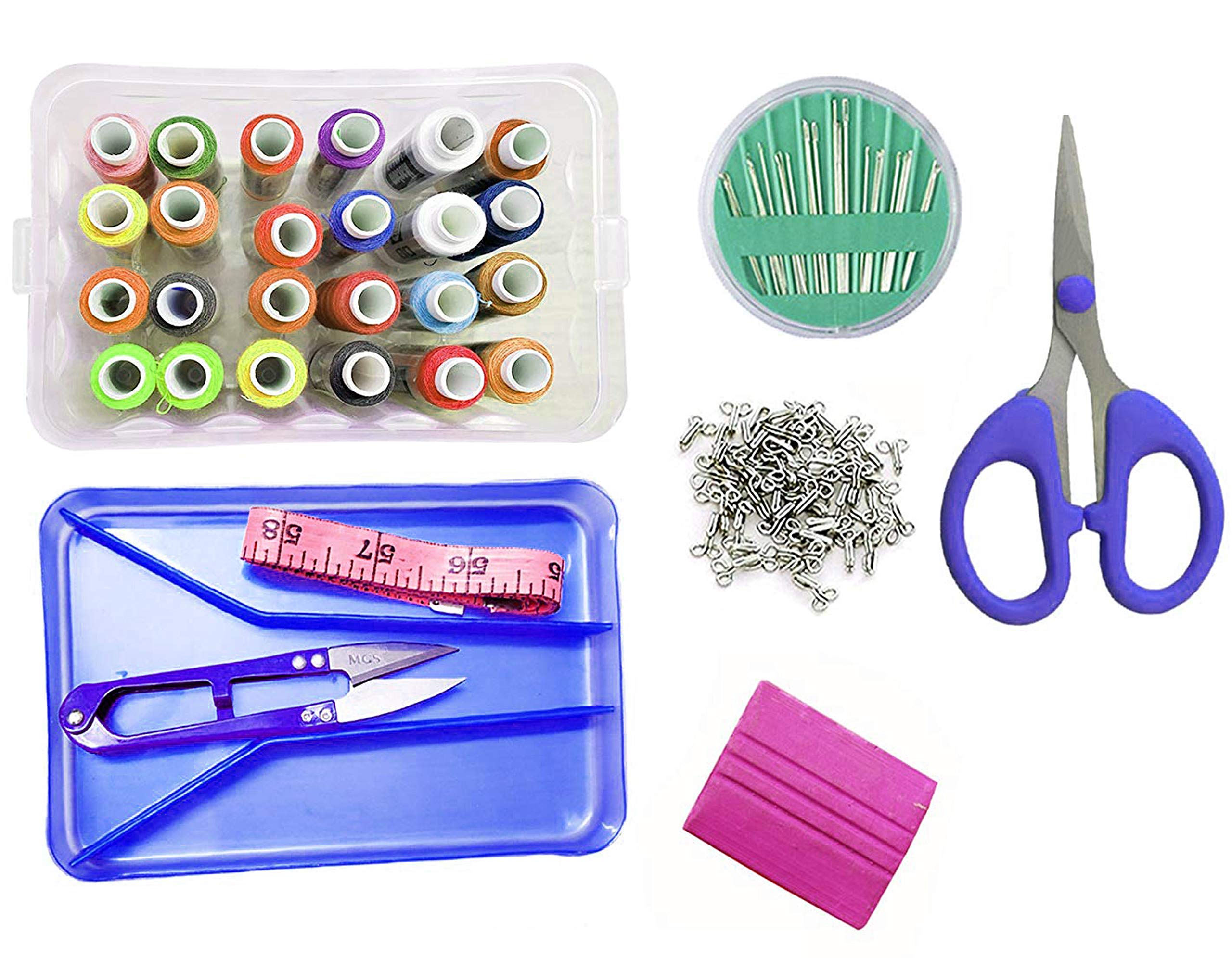 7Q7 - Sewing Kit - 8 in 1 - Sewing Kit/Stitching Thread & Accessory Storage Box (Muticolour) / Thread Cutter/Needle/Chalk Sewing Box with Thread Cutter, Chalk, Needle
