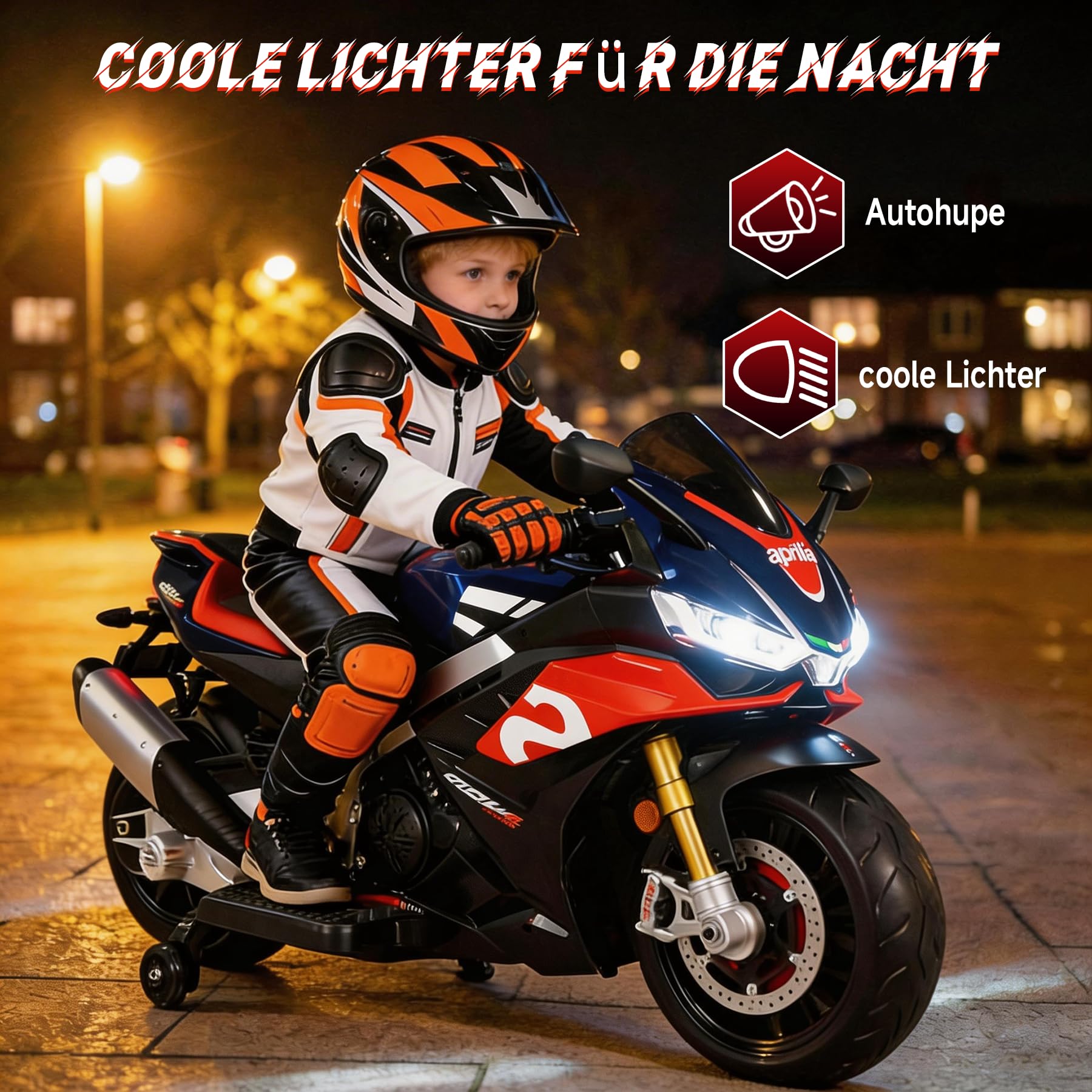 Kinder Motorrad Elektrisch 12V ab 3 Jahren, LED Licht, Stützräder, Blau