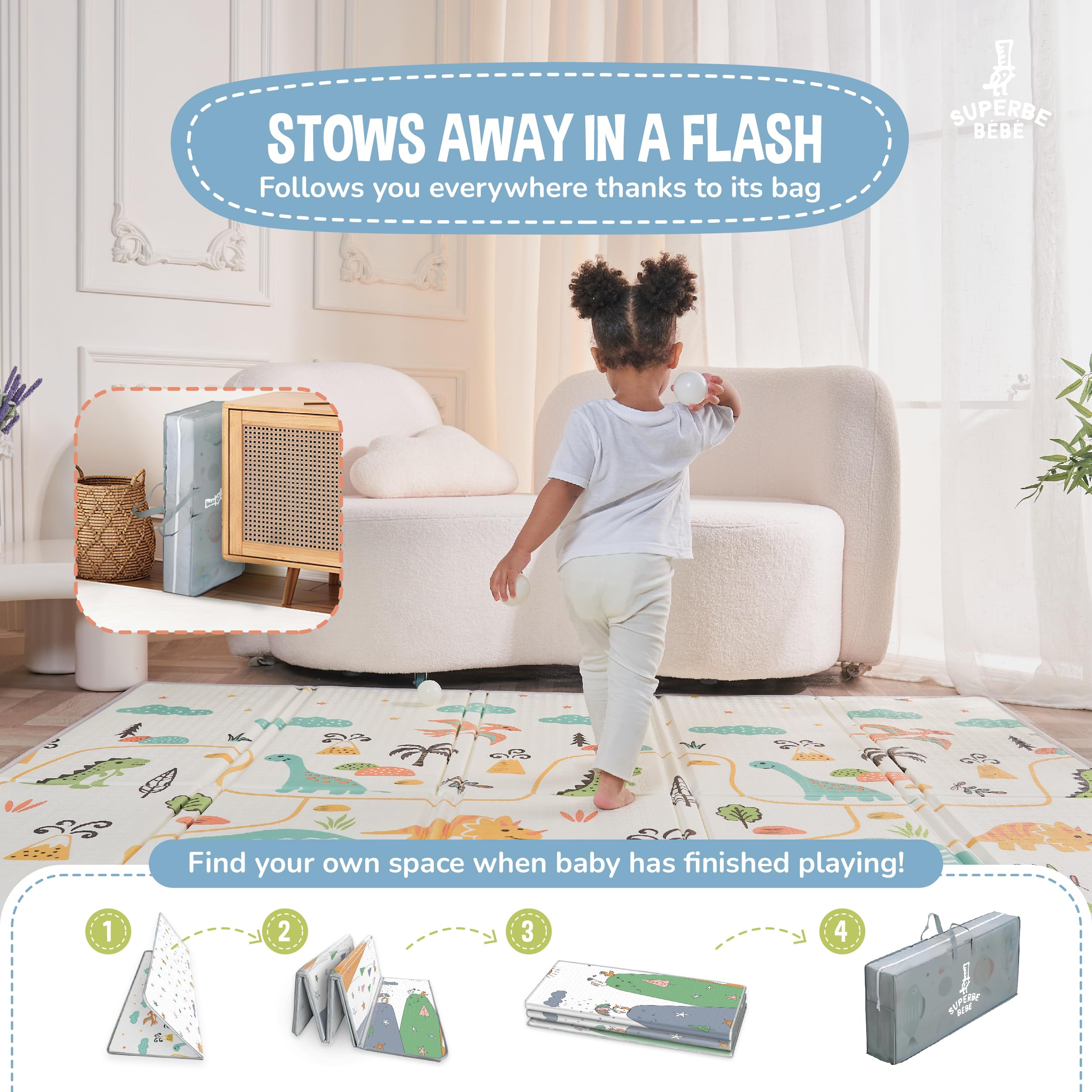 Alfombra Bebe Acolchada Plegable 180x200x1.5cm- Gimnasio Bebe - Manta De Juegos - Manta Actividades Impermeable Reversible - Tapete De Actividades - Gimnasio Infantil Bebé - Regalo Bebé - 3