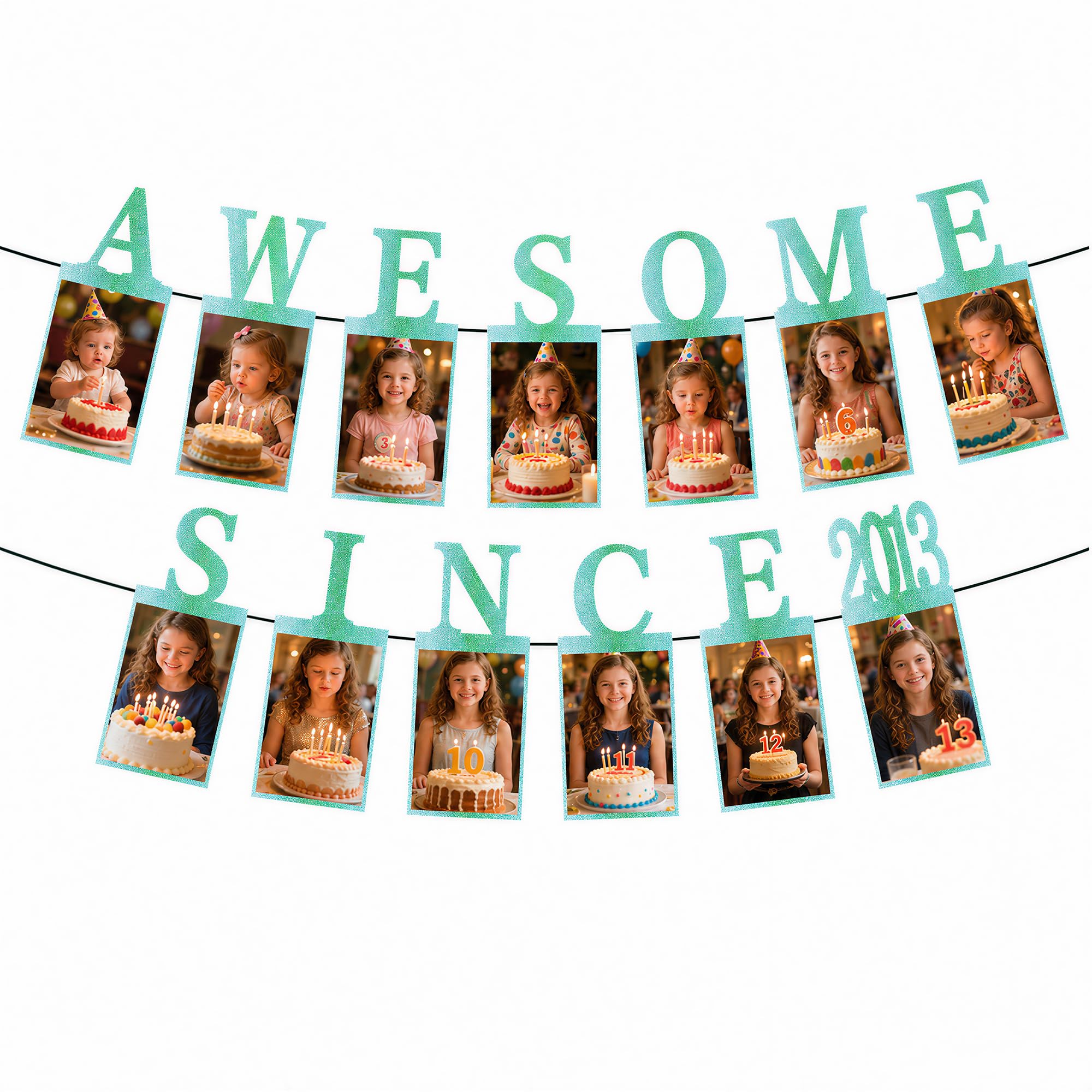 View 1 of 13th Birthday Decorations for Boys Girls,Pre-strung Awesome Since 2013 Photo Banner,Teal Blue Glitter 13th Birthday and Anniversary Decorations Party Supplies
