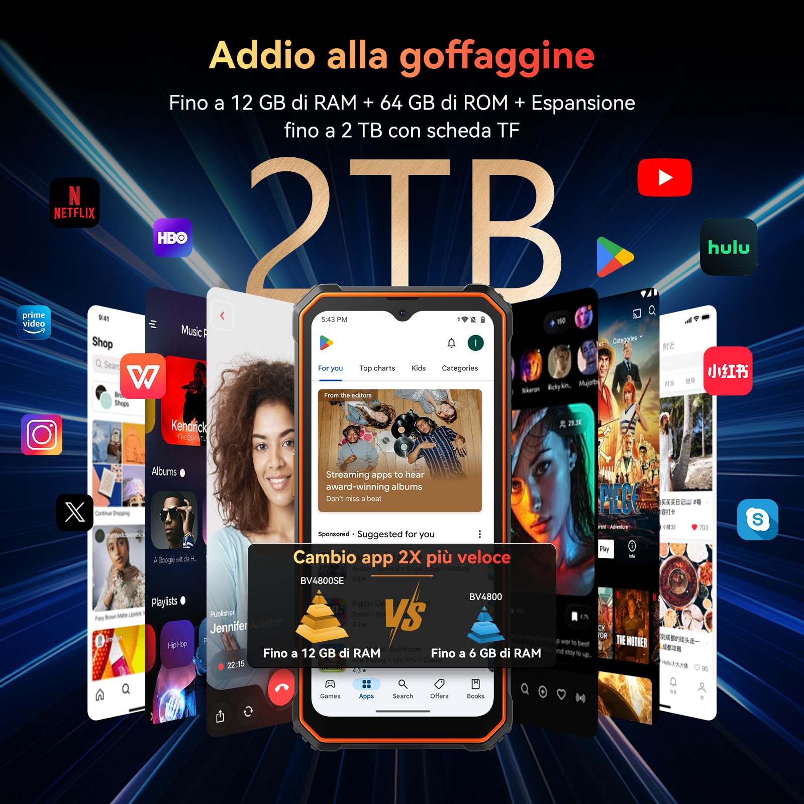 Blackview BV4800SE Android 15 Rugged Smartphone, 12GB(4+8)+64GB/2TB TF Octa Core, 90Hz 6.56" Schermo, Telefono Indistruttibile Cellulare Robusto, 16MP con Gemini AI, NFC/Face ID/Dual 4G/IP68/IP69K