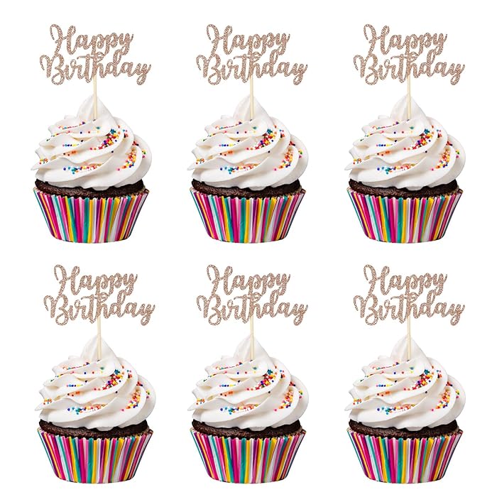 Buy 24Pcs Happy Birthday Cupcake Toppers Rose Gold Glitter Birthday