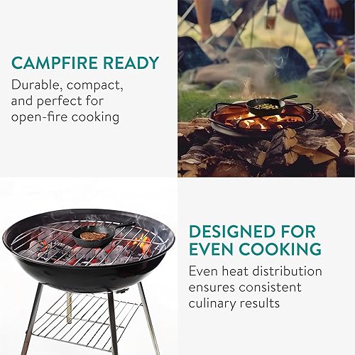 Miniatura 8 de Navaris Mini sartén de hierro fundido con base de madera (juego de 2) - Sartén de hierro fundido con base protectora de madera - Sartén de metal