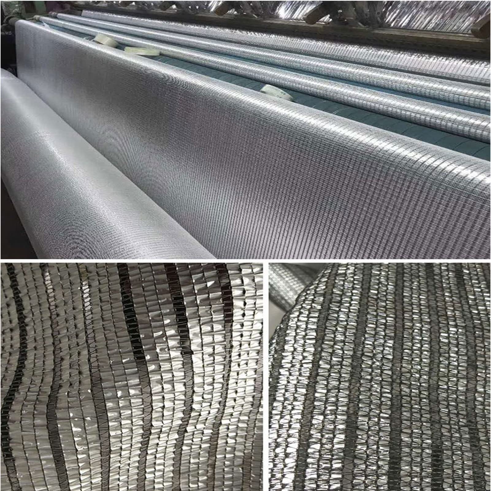 Srebrna folia aluminiowa, tkanina przeciwsłoneczna, 3 x 10 m, z przelotkami, blokada UV, oddychająca siatka dla roślin, mocna osłona przeciwsłoneczna, do szklarni, ogrodu i patio