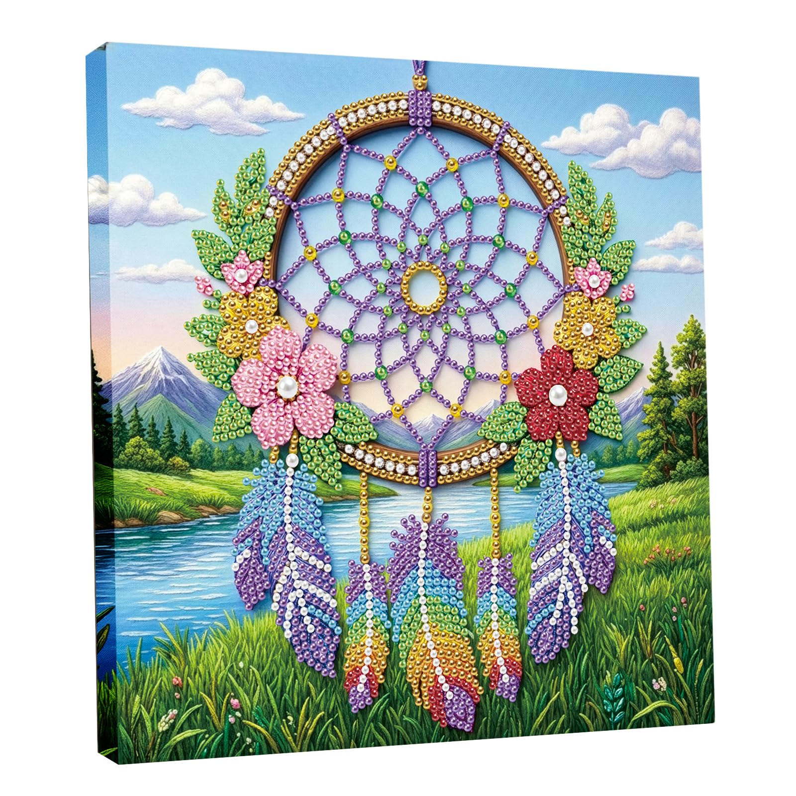 DIY Pearl Painting Kit with Wooden Frame, 3D Plastic Pearl Gemstone Ocean Art Craft for Adults Beginners, Diamond Art Kits for Adults, Home Wall Decor Ready Gift for Women(Dreamcatcher)(25 * 25cm)