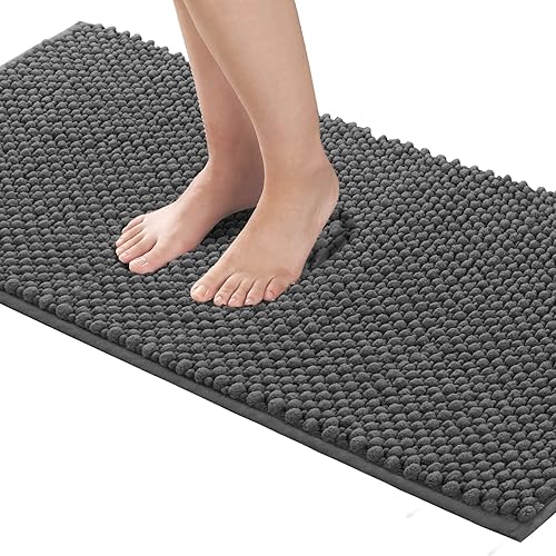 Miniatura 7 de Turquoize Alfombra de baño de felpilla lanuda de 47 x 20 pulgadas, paquete de 17 x 24 pulgadas, tapete de baño de felpilla antideslizante, color gris