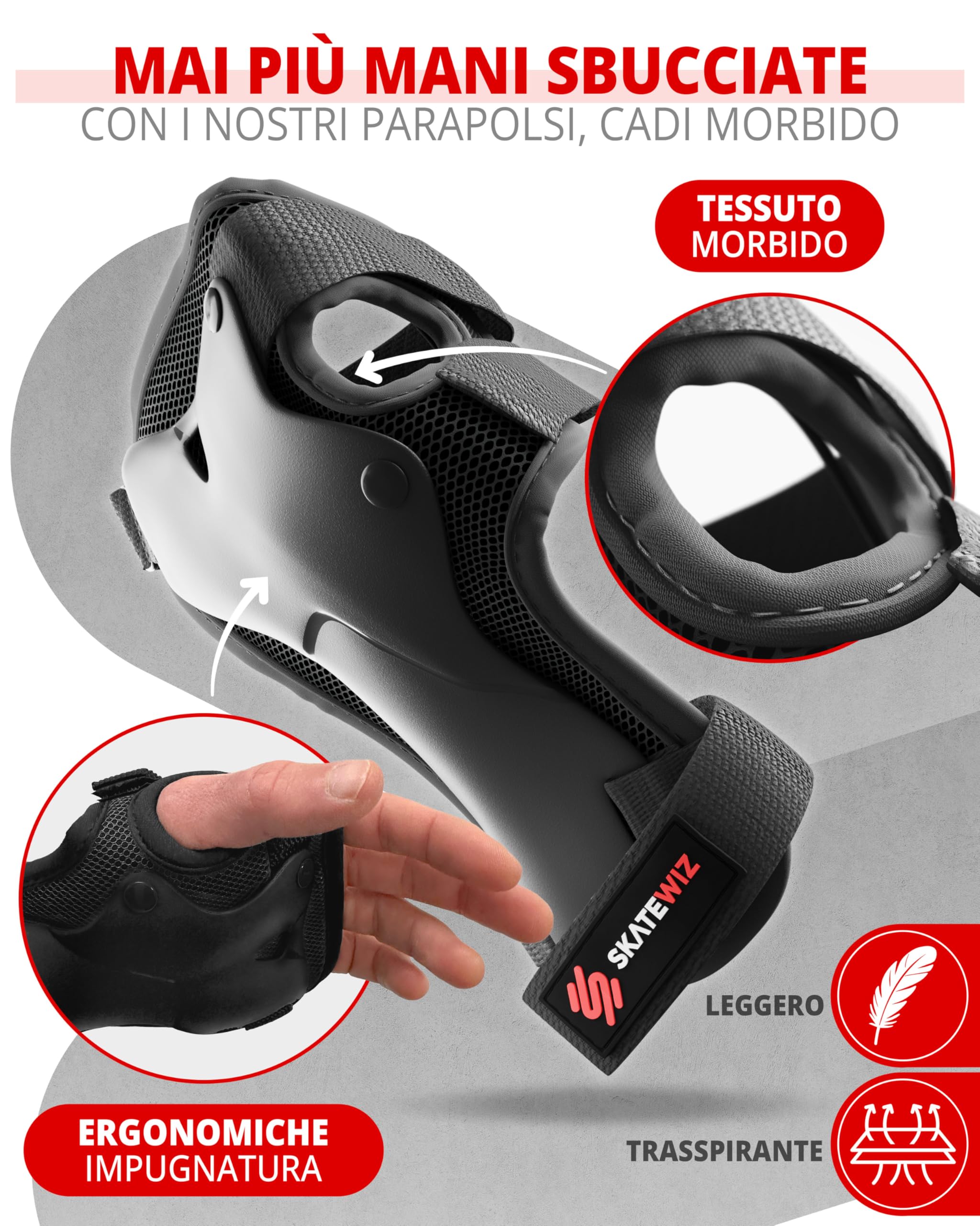 SKATEWIZ Set di Protezioni per Bambini – Ginocchiere in Fodera per Bambini – Set di Protezione [6] per Bambini e Adulti, vestibilità Ideale Grazie alle Grandi Protezioni con Alti Livelli di