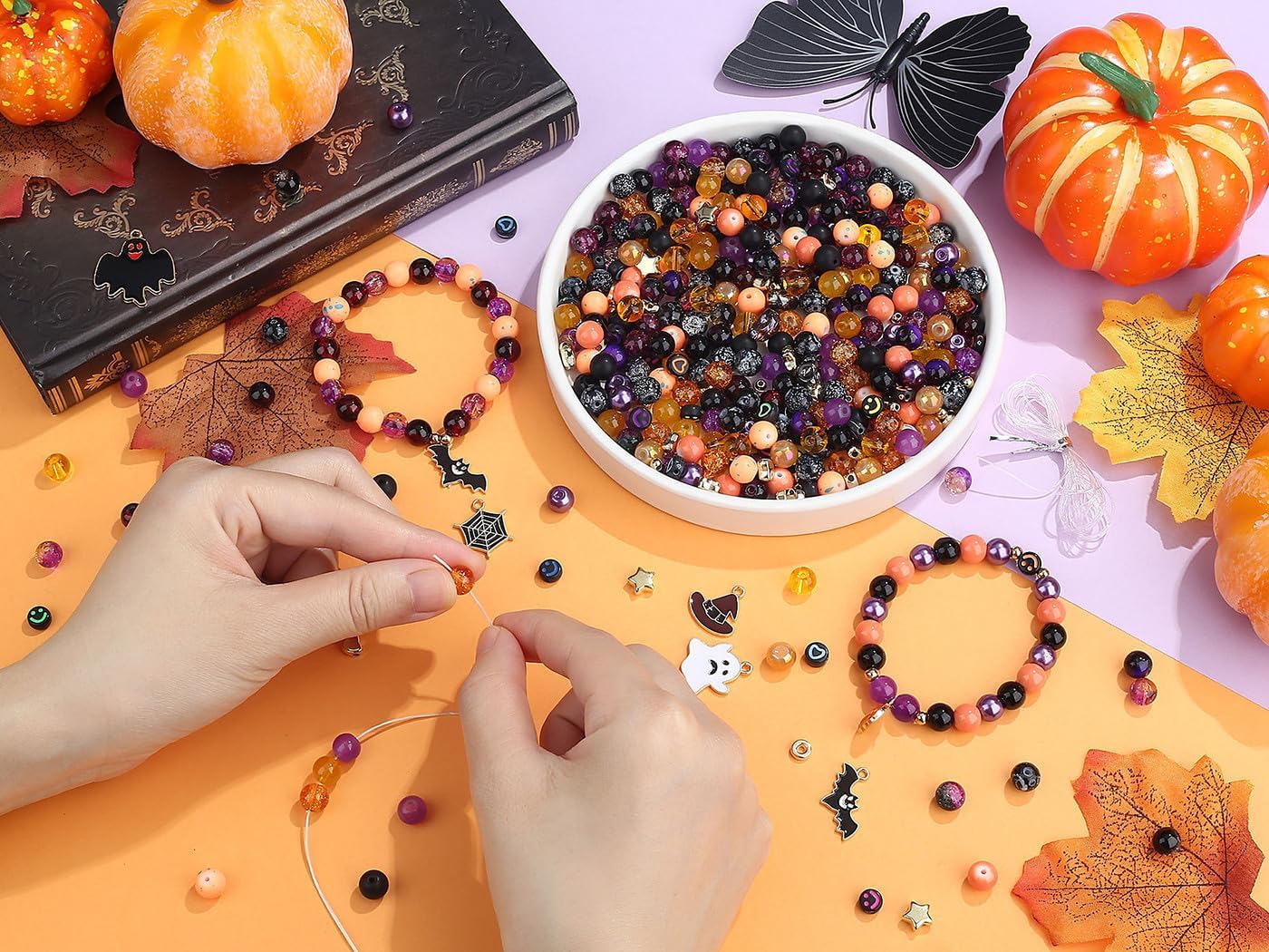 DUQGUHO Halloween Glass Beads, Halloween Charms for for Jewelry Making