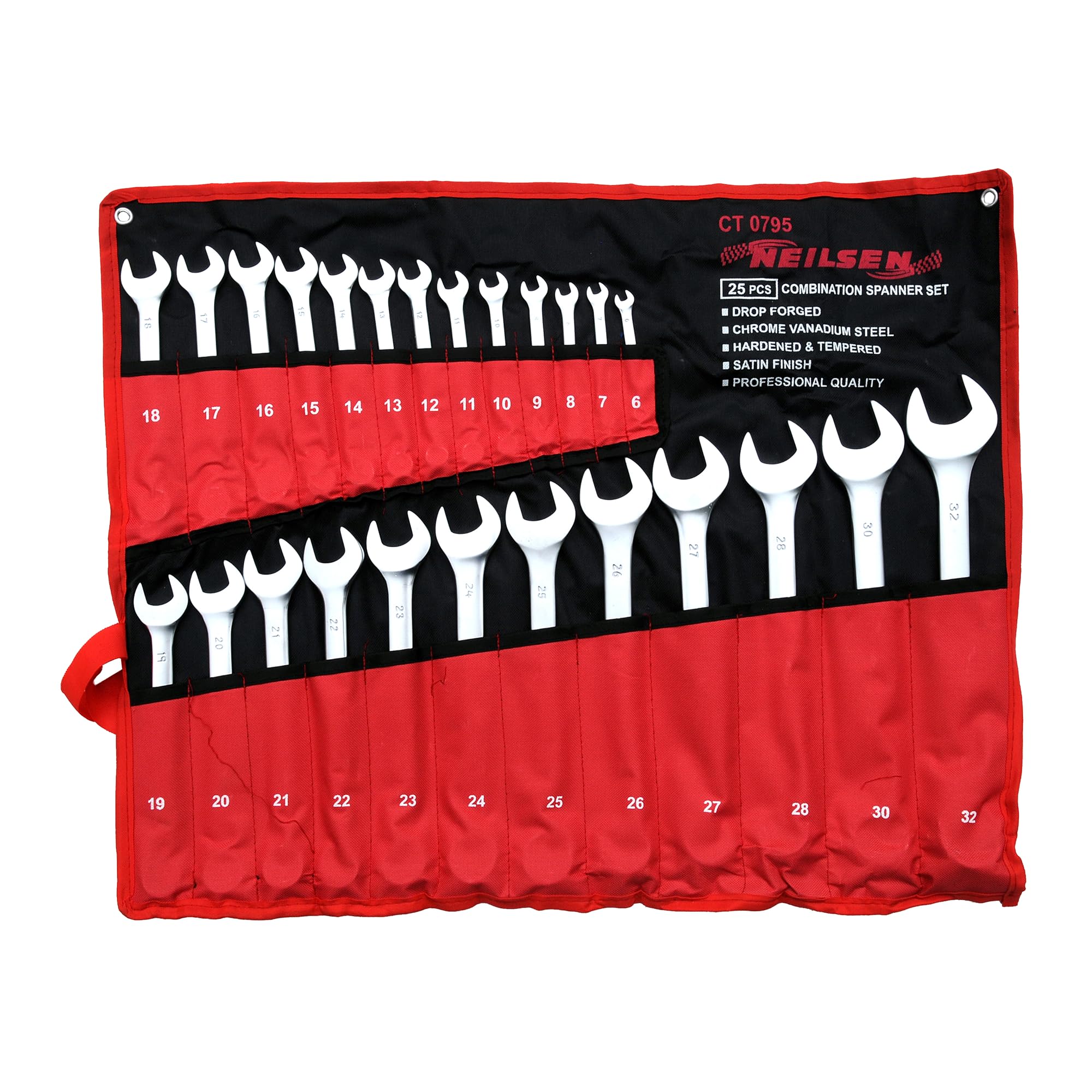 Neilsen Silver Ct0795-25Pc Combination Spanner Set 6–32Mm, Chrome Vanadium | Satin Finish | Ideal For Garage, Workshop And Maintenance Use