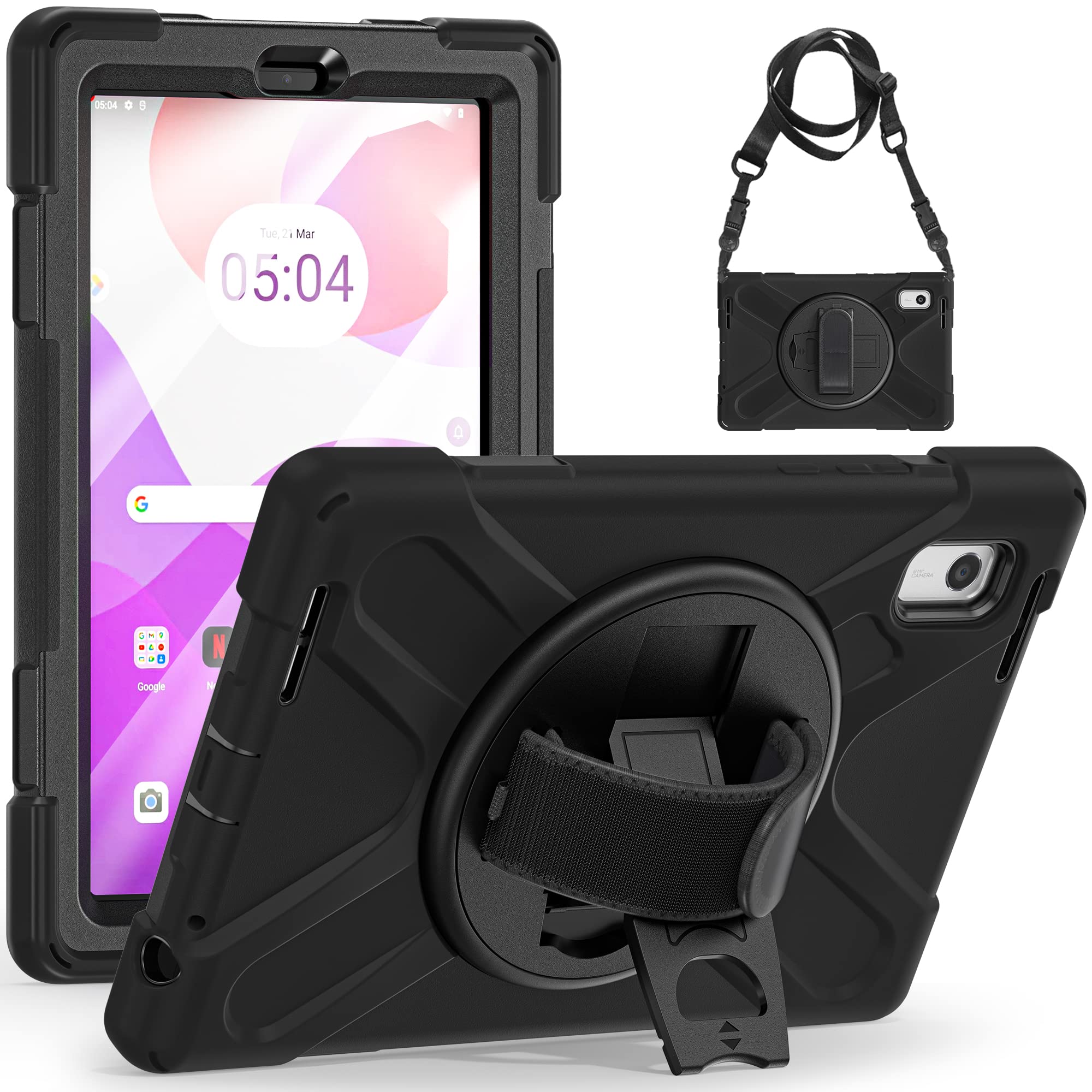 ZenRichCarrying Case for Lenovo Tab M9 2023 9.0''(TB-310FU/ TB-310FX), Heavy Duty Rugged Full-Body Protective Case with 360 Rotating Stand/Hand Strap/Shoulder Belt for Lenovo Tab M9 9 inch,Black