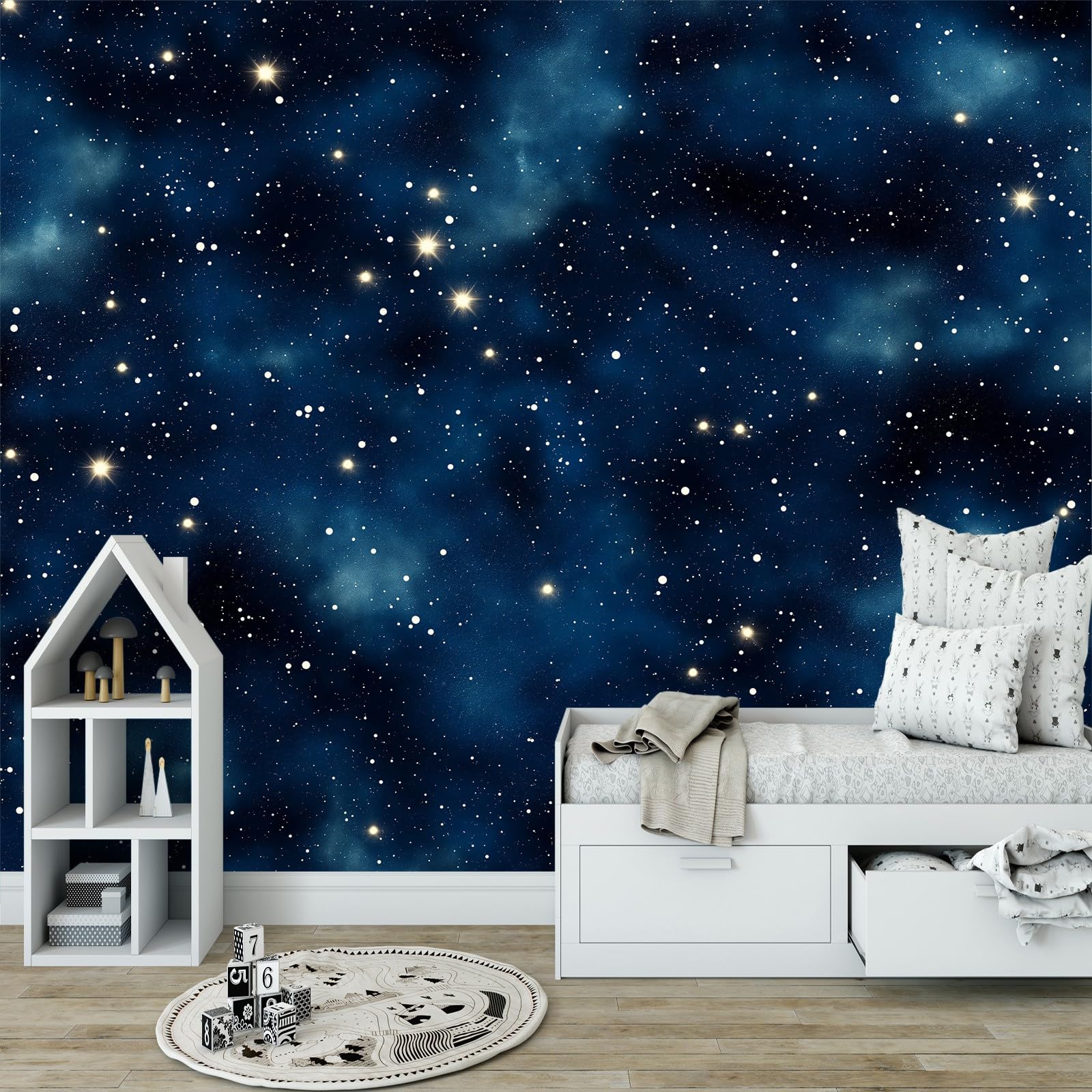 Tapeta ścienna, gwiaździste niebo z motywem kosmicznym, fototapeta, gwiazdy kosmiczne, tapeta z włókniny, dekoracja ścienna, 250 x 175 cm (szer. x wys.), tapeta panoramiczna dla dziewcząt, chłopców