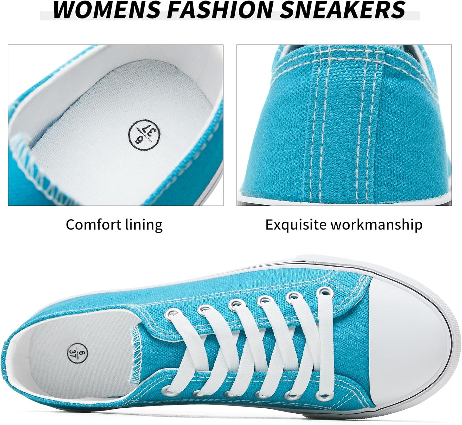 FRACORA Womens White Black Canvas Sneakers Low Top Canvas Shoes for Women Tennis Shoes - Image 5