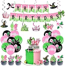 64PCS Witch Party Decorations, Green And Pink Decorations, Balloons, Cupcake, Banners, And Cake Set, Suitable For Youth Or Adult Birthday Party Sets