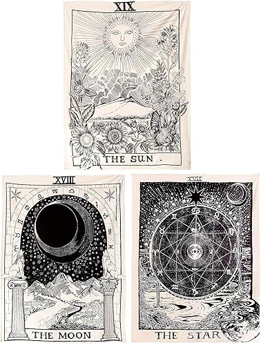 Coolbird Tapiz de tarot, paquete de 3 (23 x 27 pulgadas, 23.6 x 27.6 in), tapiz de sol, luna, estrella, medieval europeo, adivinación, tapiz para